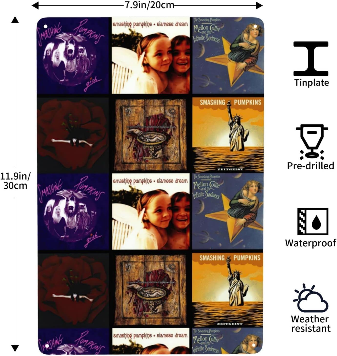 The Rock Smashing Band Pumpkins Placa decorativa de metal para decoración de pared, póster divertido para decoración del hogar para dormitorio,