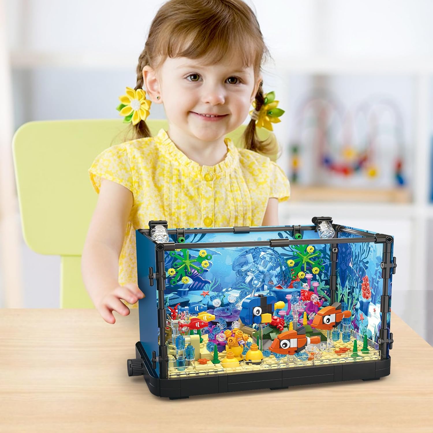 QLT QIAOLETONG Kits de bloques de construcción de peces de peces con luces LED, regalos creativos de animales marinos para niños y adultos (725