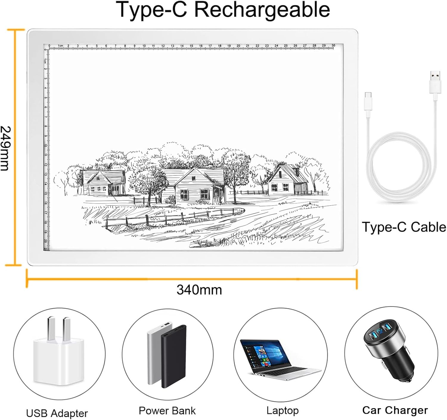 Trazador de caja de luz LED A4 recargable, 5 niveles de brillo regulable A4 LED Pad Tracer para vinilo Cricut, herramientas de deshierbe, caja de