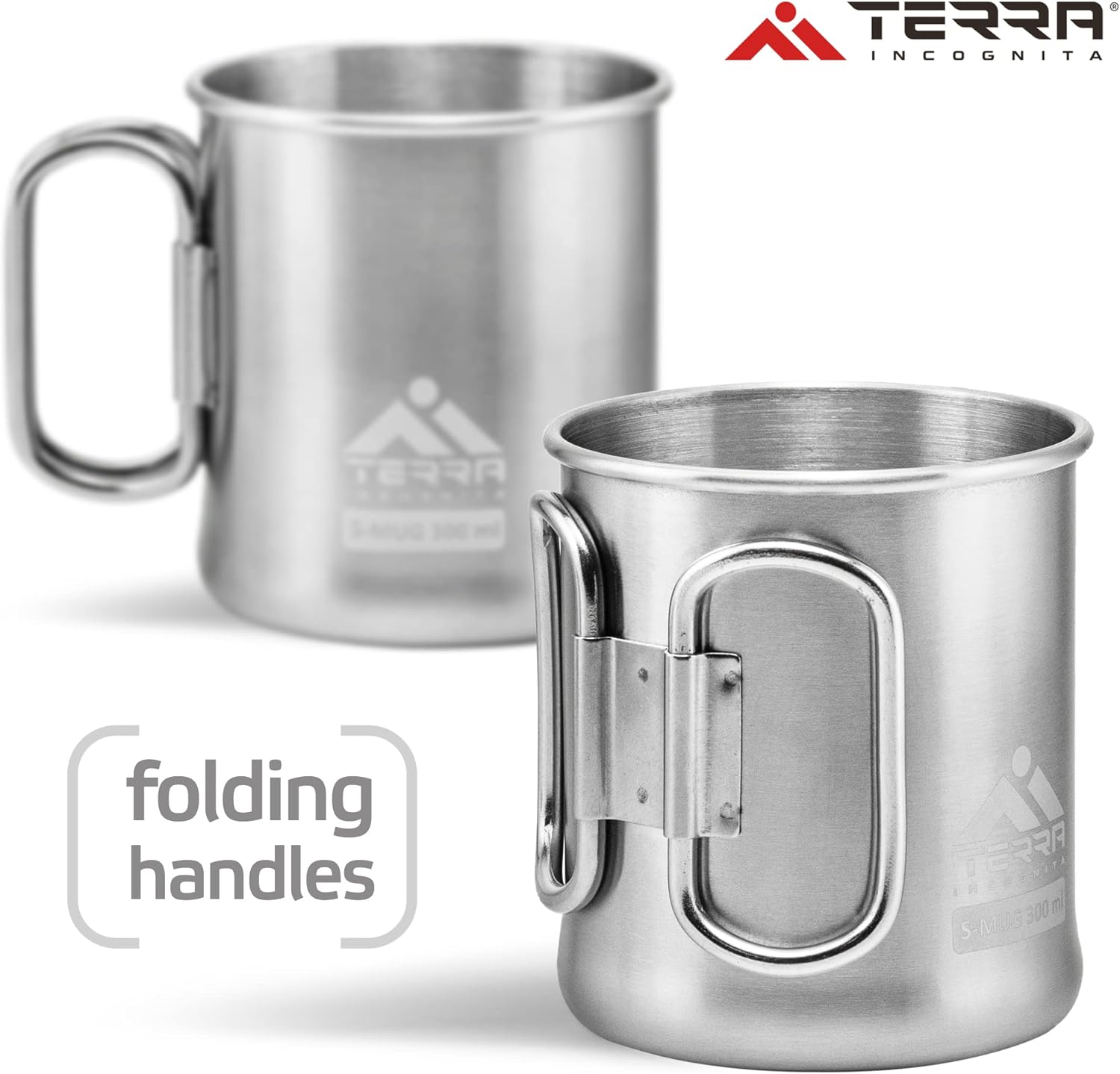 Taza de camping de acero inoxidable, ligera y duradera, sin BPA, tazas de metal para aventuras al aire libre (17 onzas)