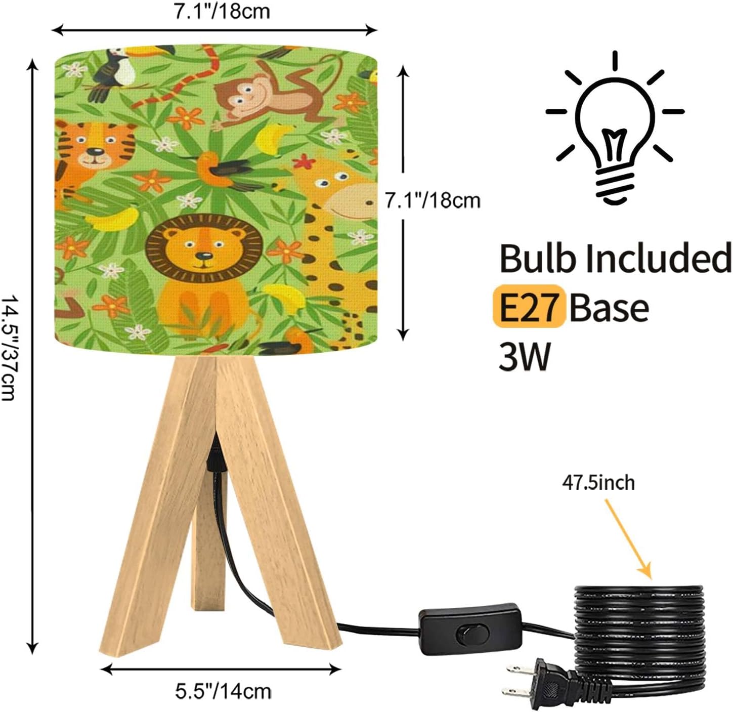 Lámpara de mesa con trípode, sin costuras, animales de la selva, EPS, moderna, para mesita de noche, regulable, lámpara de escritorio, base de