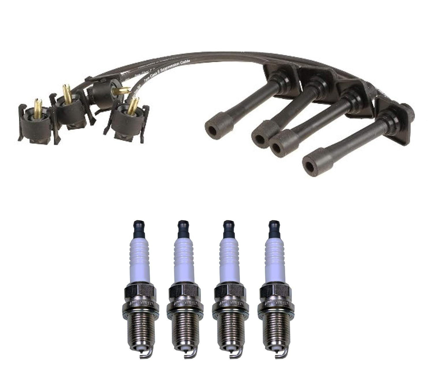 Wire Set 7mm & 4 Double Platinum Spark Plugs .044 Kit for Mazda 626 2.0L