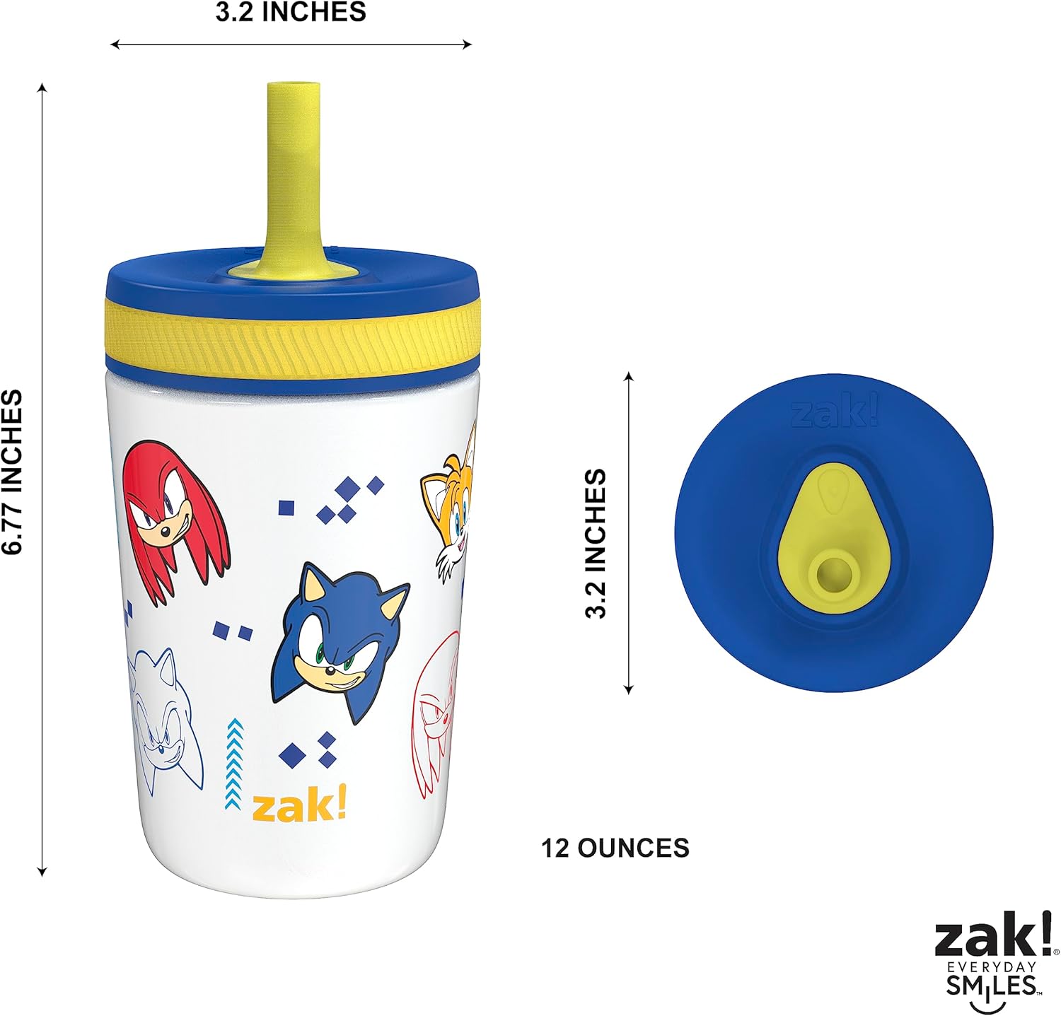Zak Designs Sonic the Hedgehog Kelso – Vasos para niños pequeños para viajes o en casa, taza de acero inoxidable aislada al vacío de 12 onzas con