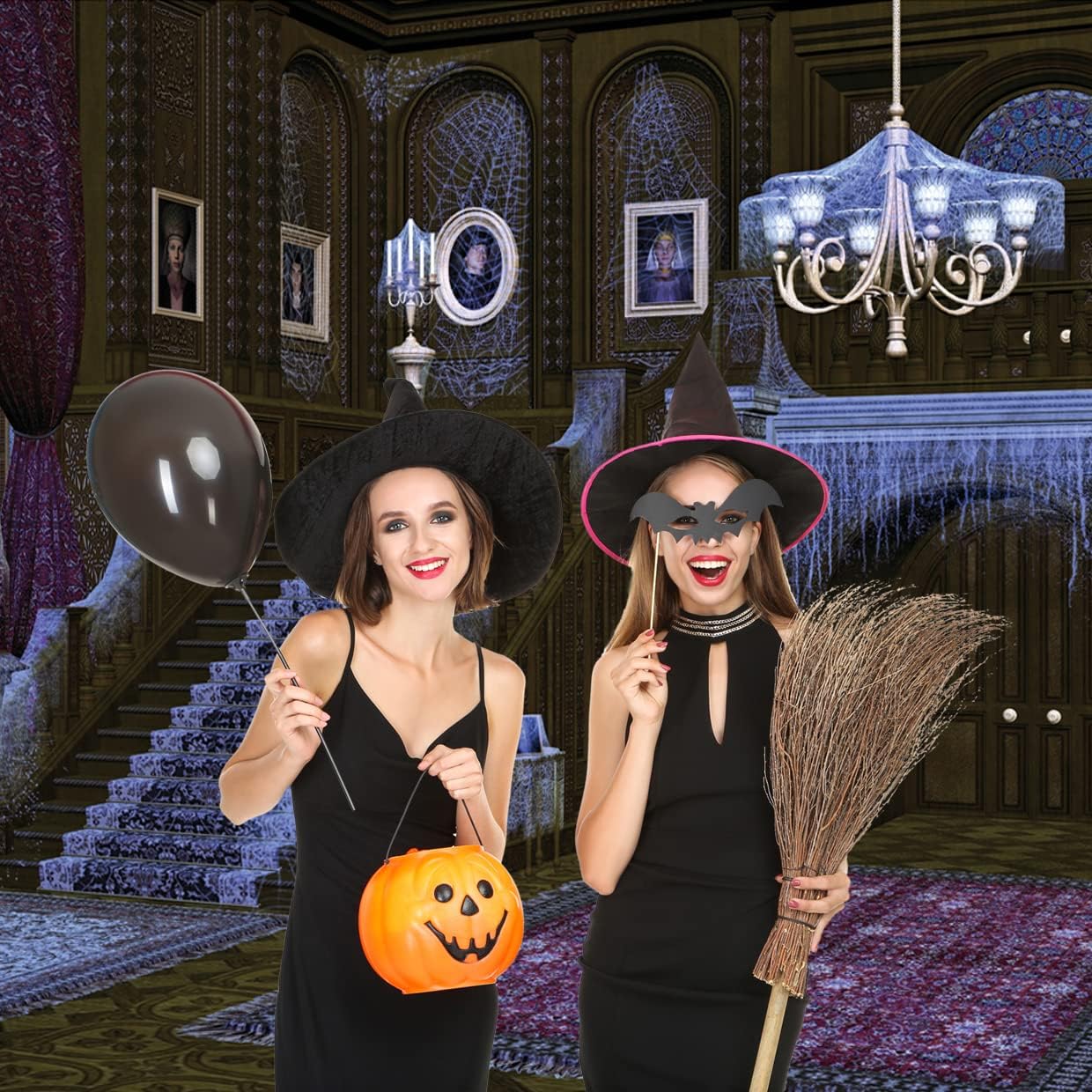 AIIKES Telón de fondo de Halloween de 7 x 5 pies para fotografía de casa embrujada de Halloween, escaleras, retro, espeluznante, telón de fondo para