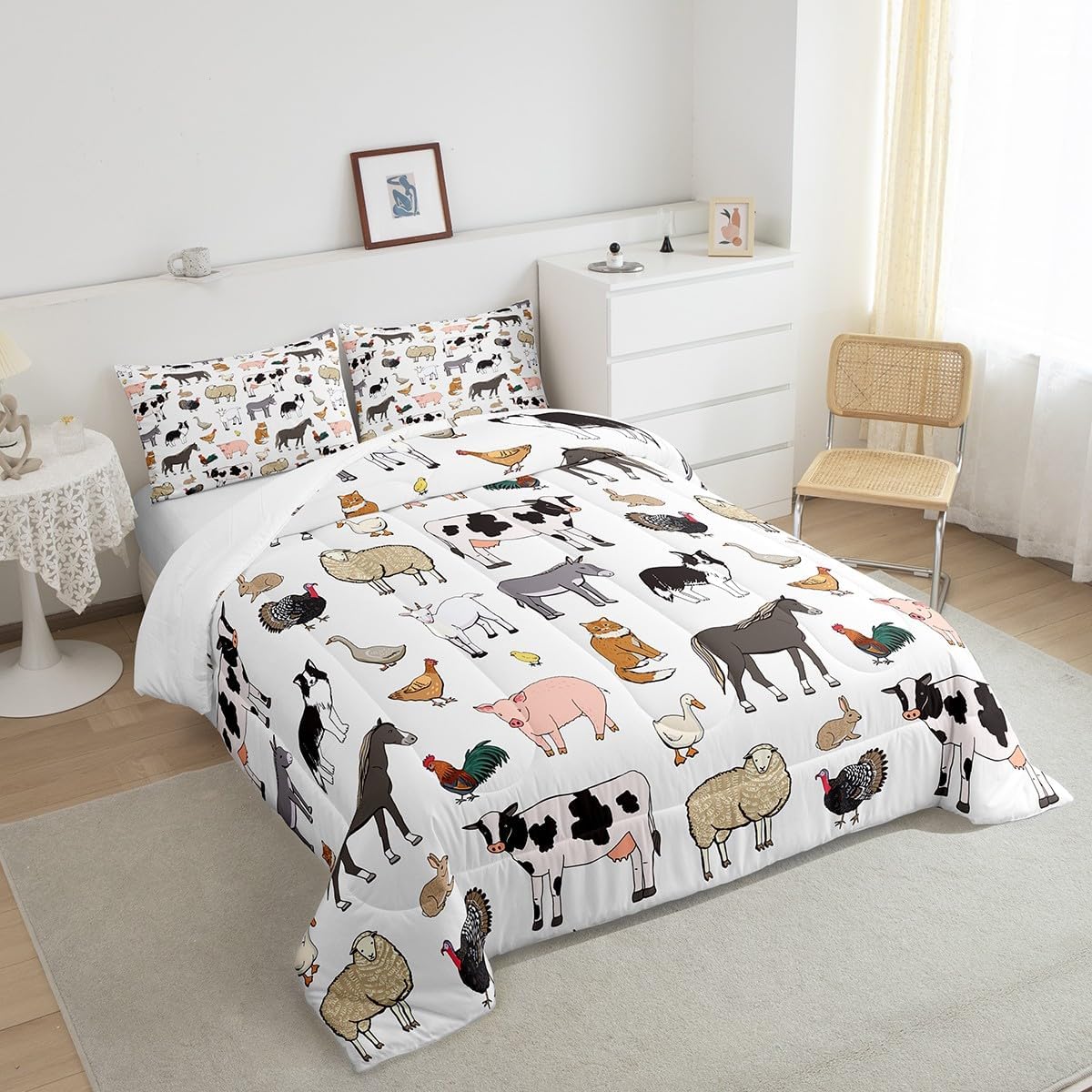 Farm Aninmal – Juego de ropa de cama para niños, divertido juego de edredón de animales de granja para adolescentes y niñas, juegos de edredón de