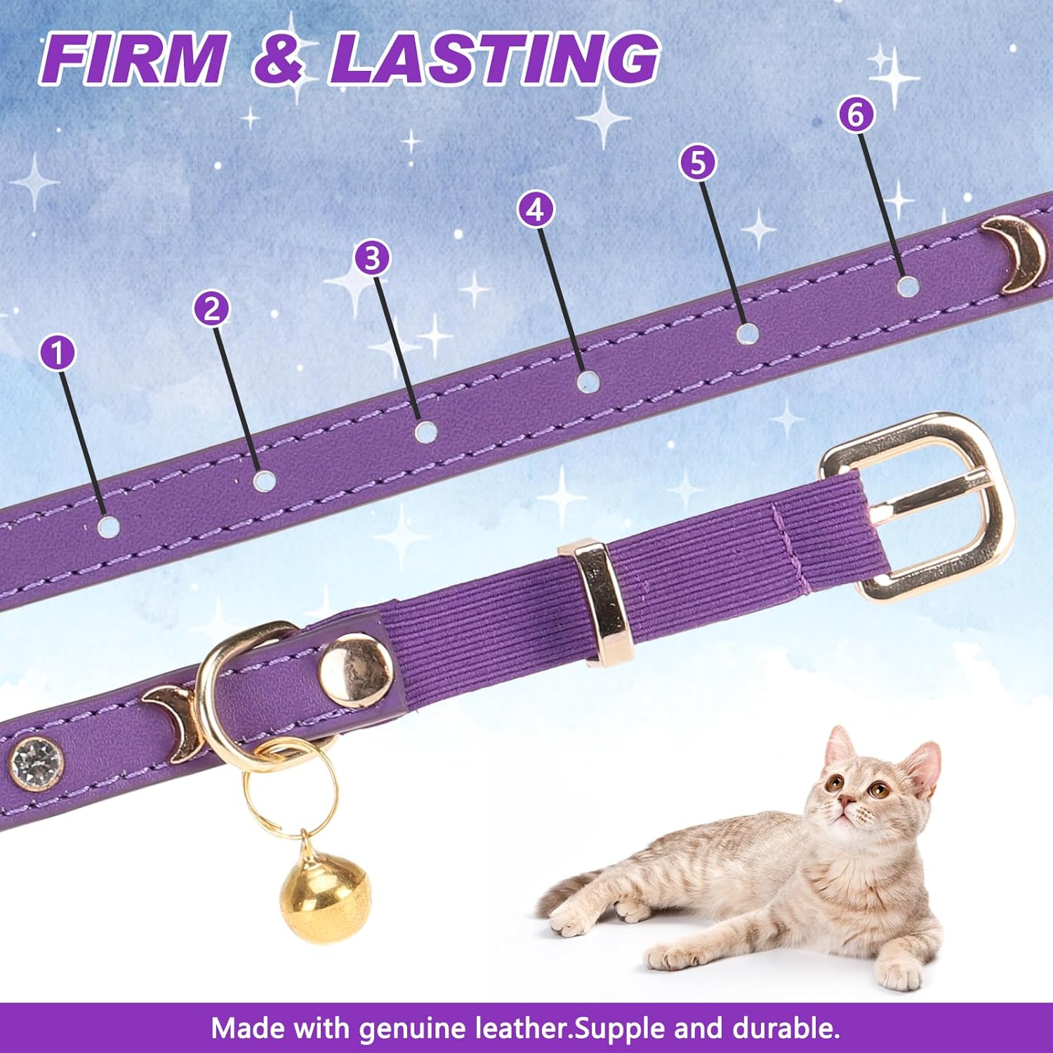Collar de cuero para gatos con campana y correa de seguridad elástica, collares ajustables para gatitos para hembras, niños, gatos, cachorros,