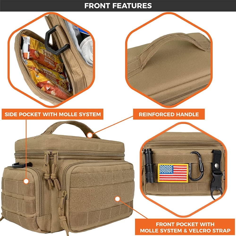 opux Lonchera táctica para hombres, bolsa de almuerzo aislada para hombres y adultos, hielera grande y suave con bolsillos laterales de malla Molle,