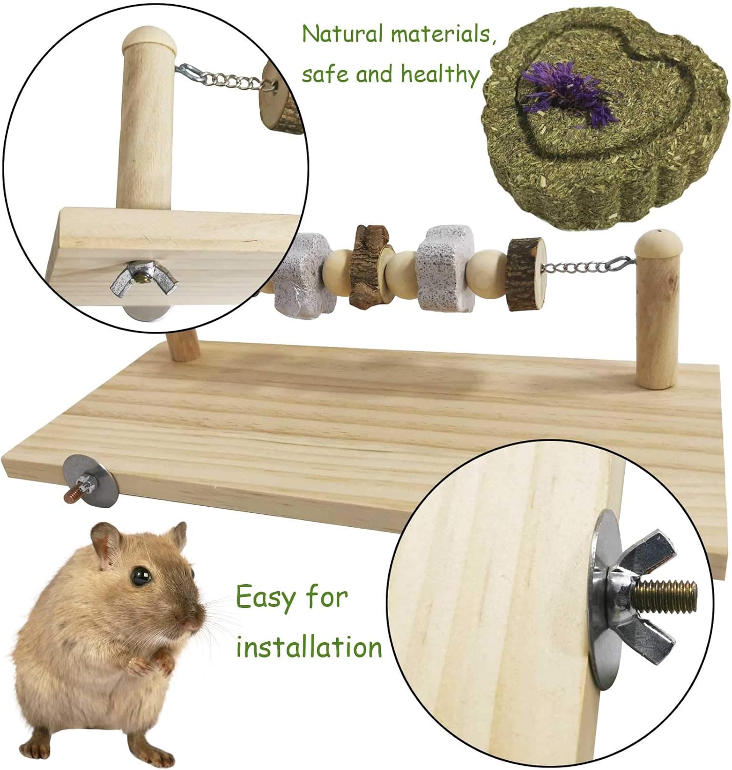 kathson Plataforma de repisa de madera para hámster, juguetes para masticar, accesorios para jaula de chinchilla, accesorios de conejillo de indias,