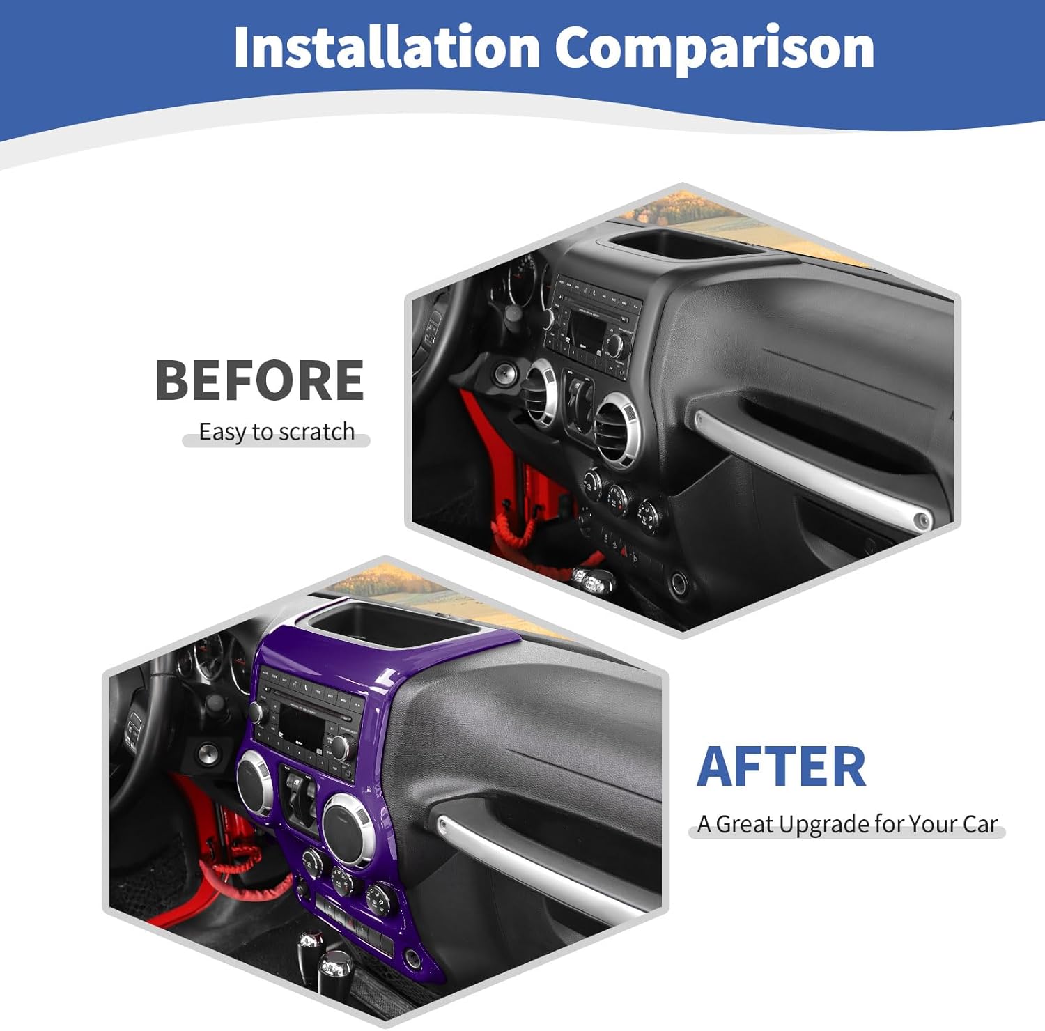 RT-TCZ Para Wrangler JK Dash Panel de Control Cubierta Adhesivo para Jeep Wrangler JK JKU 2011-2017 Púrpura Interior Accesorios 2 unids