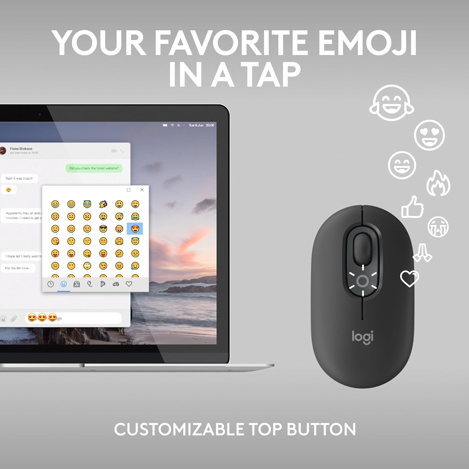 Logitech Ratón POP inalámbrico con emojis personalizables, tecnología SilentTouch, desplazamiento de precisiónvelocidad, diseño compacto, Bluetooth,