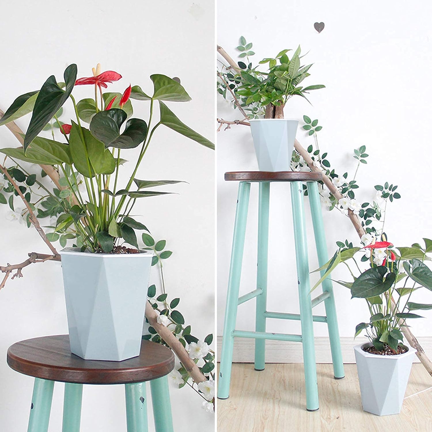 3 macetas de riego automático de 7.8 pulgadas, macetas de interior, macetas de jardín, macetas modernas azules para orquídeas, hierbas, violeta