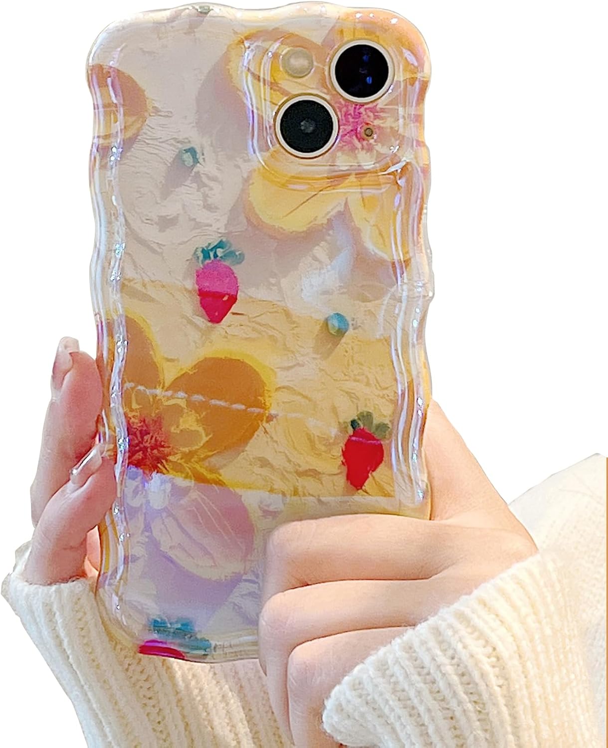 ZCDAYE Funda para iPhone 13 (6.1 pulgadas), pintura al óleo retro con estampado de flores florecientes, colorido borde brillante, marco ondulado
