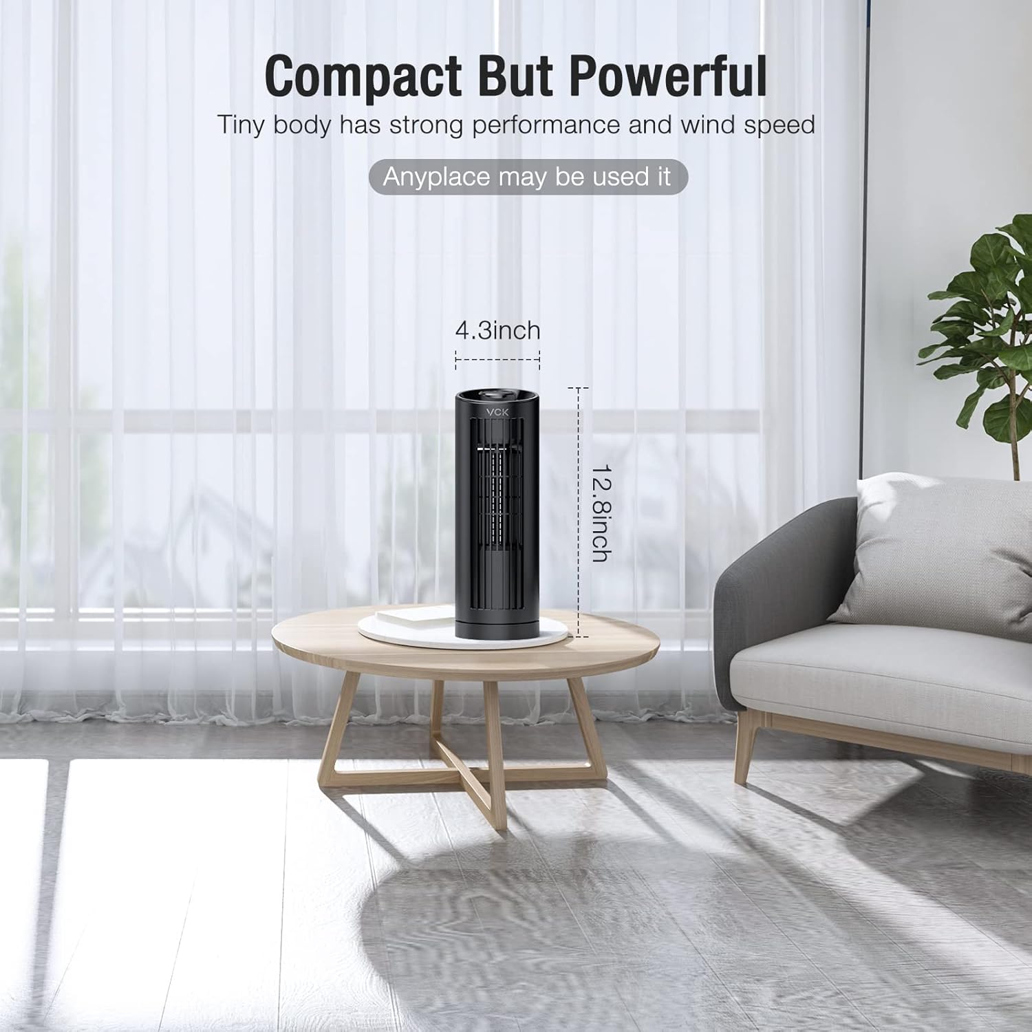 VCK Ventilador de torre, ventilador oscilante de 80 con 3 velocidades, enfriamiento rápido, funcionamiento silencioso, ventilador de escritorio