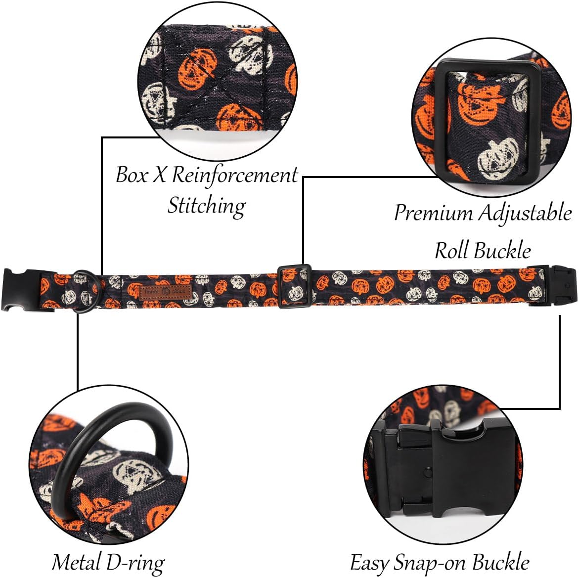Lionet Paws Collar de moño para perro de Halloween, lindo collar de algodón ajustable para perro con corbatín para perro pequeño, mediano y grande,