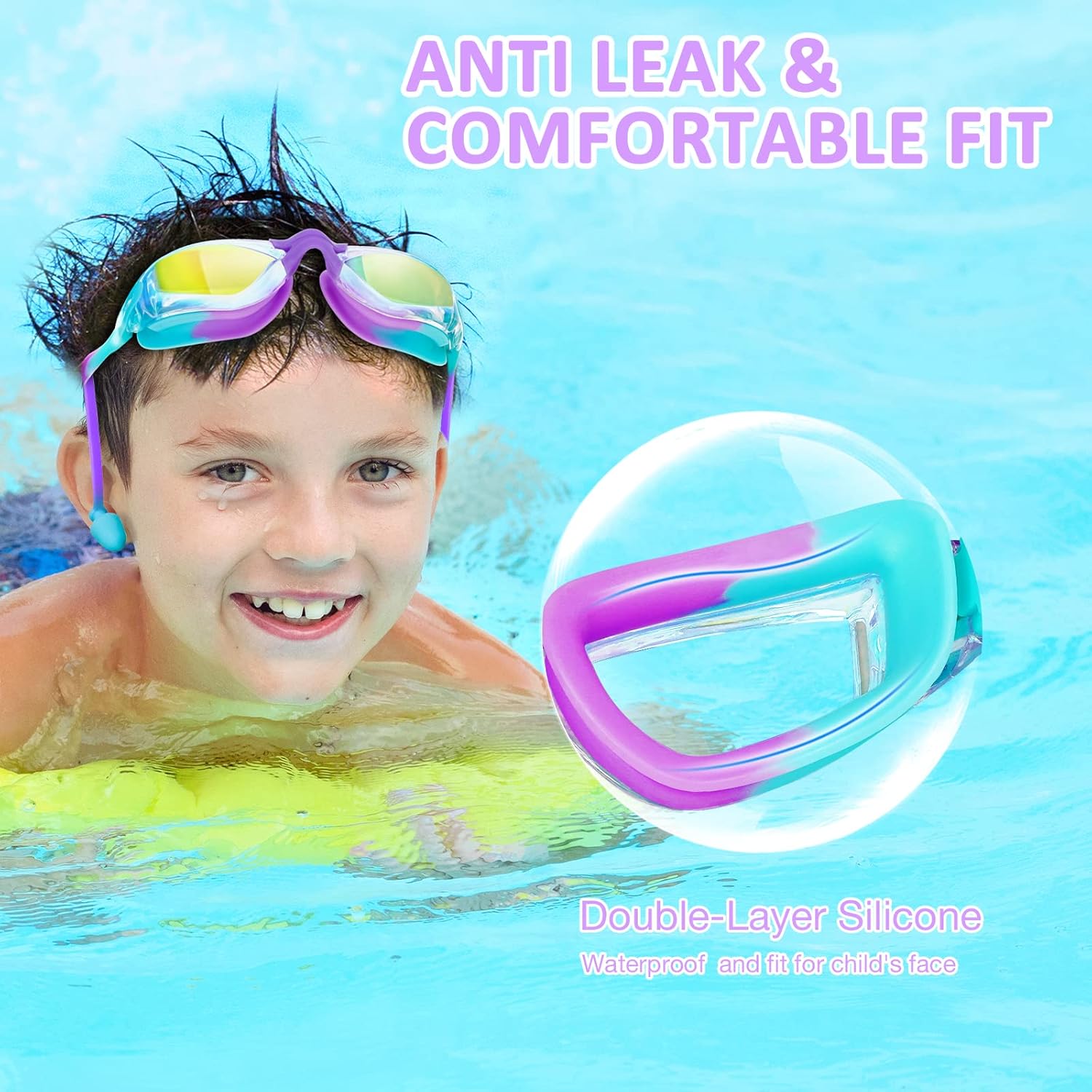 XDX Gafas de natación para niños, paquete de 2 gafas de natación para niños con protección UV, antiniebla sin fugas para niños, niñas, adolescentes