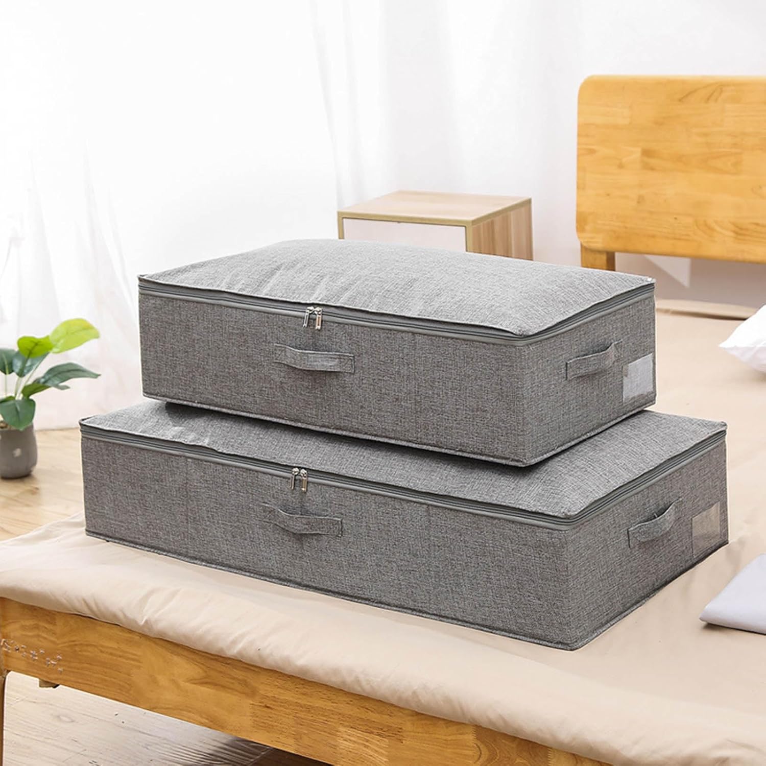 Woedpez Bolsas de almacenamiento de ropa transpirables plegables para debajo de la cama, caja de almacenamiento para ropa de cama de edredón,