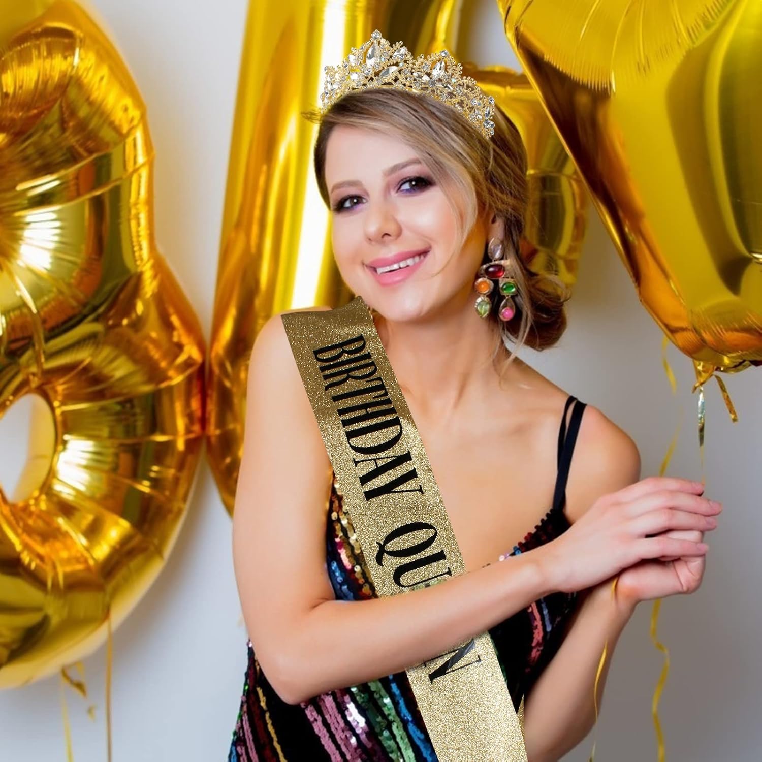 Juego de tiaras y tiaras de cumpleaños para mujer, tiaras y coronas de cumpleaños para niñas, kit de decoración de cumpleaños, diadema de diamantes