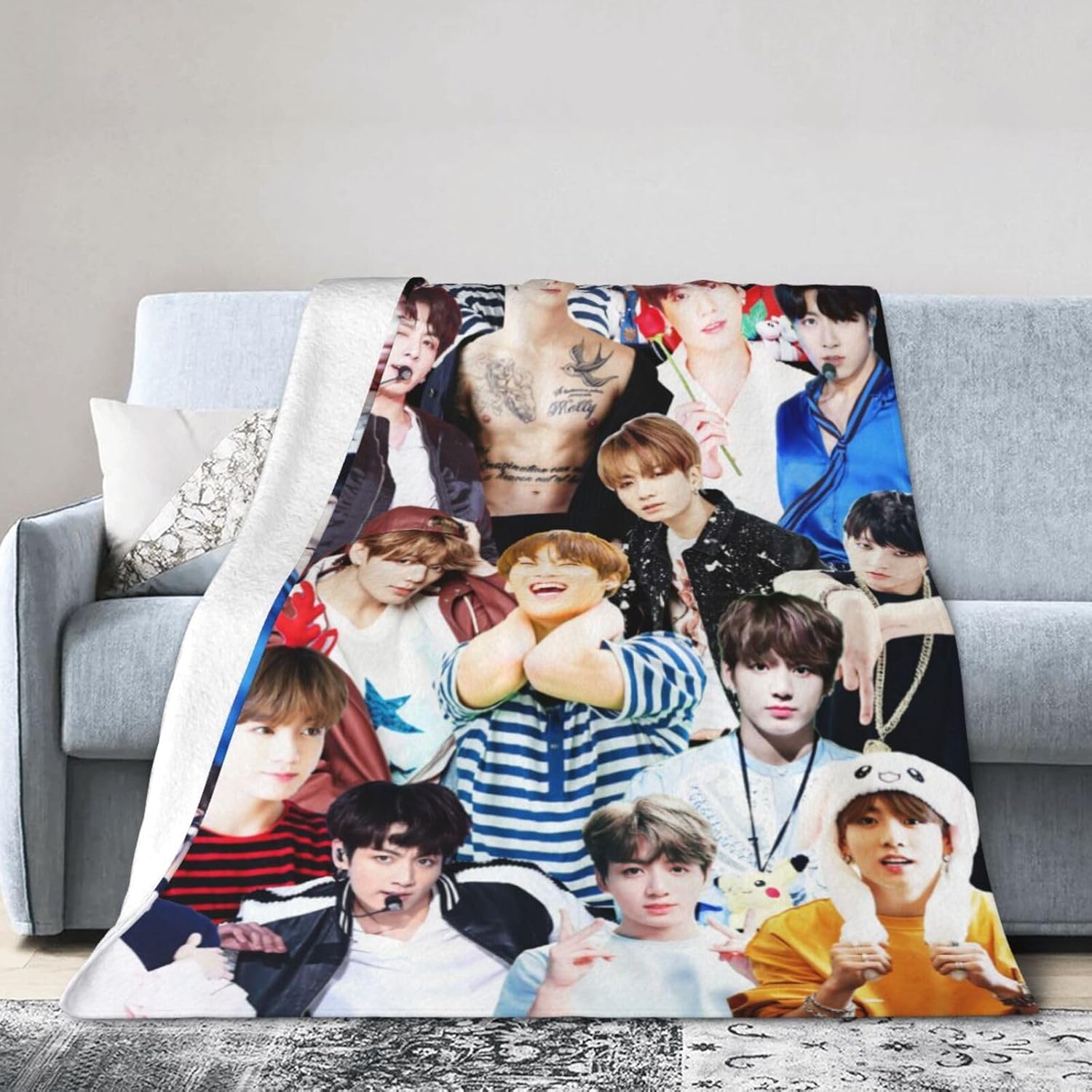 Jungkook – Manta suave y cómoda de lana polar para sofá, oficina, coche, camping, yoga, viajes, decoración del hogar, acogedora manta de playa de
