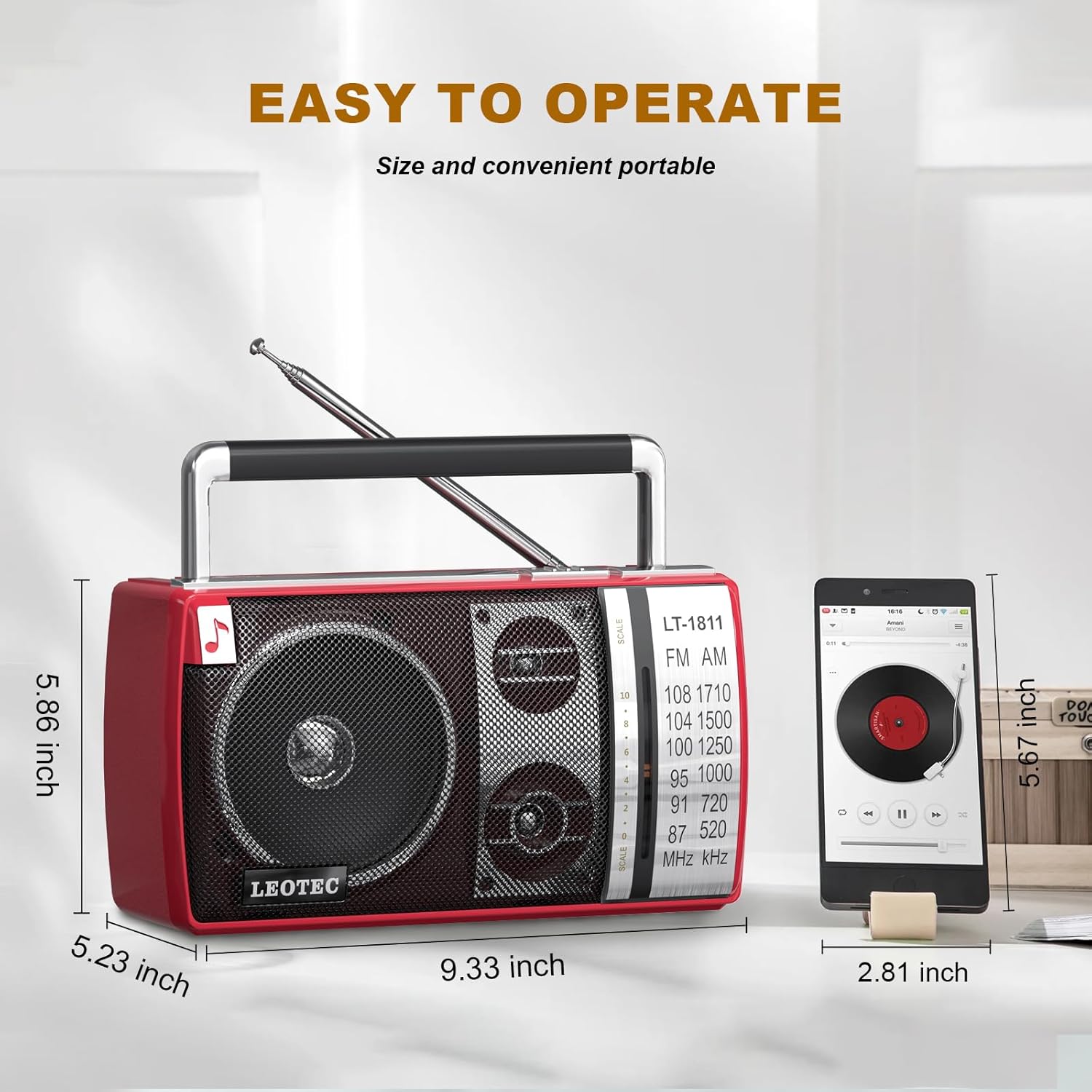 LEOTEC Radio AM FM, radio Bluetooth portátil, enchufe de pared o funciona con pilas, la mejor recepción con conector para auriculares, de mano,