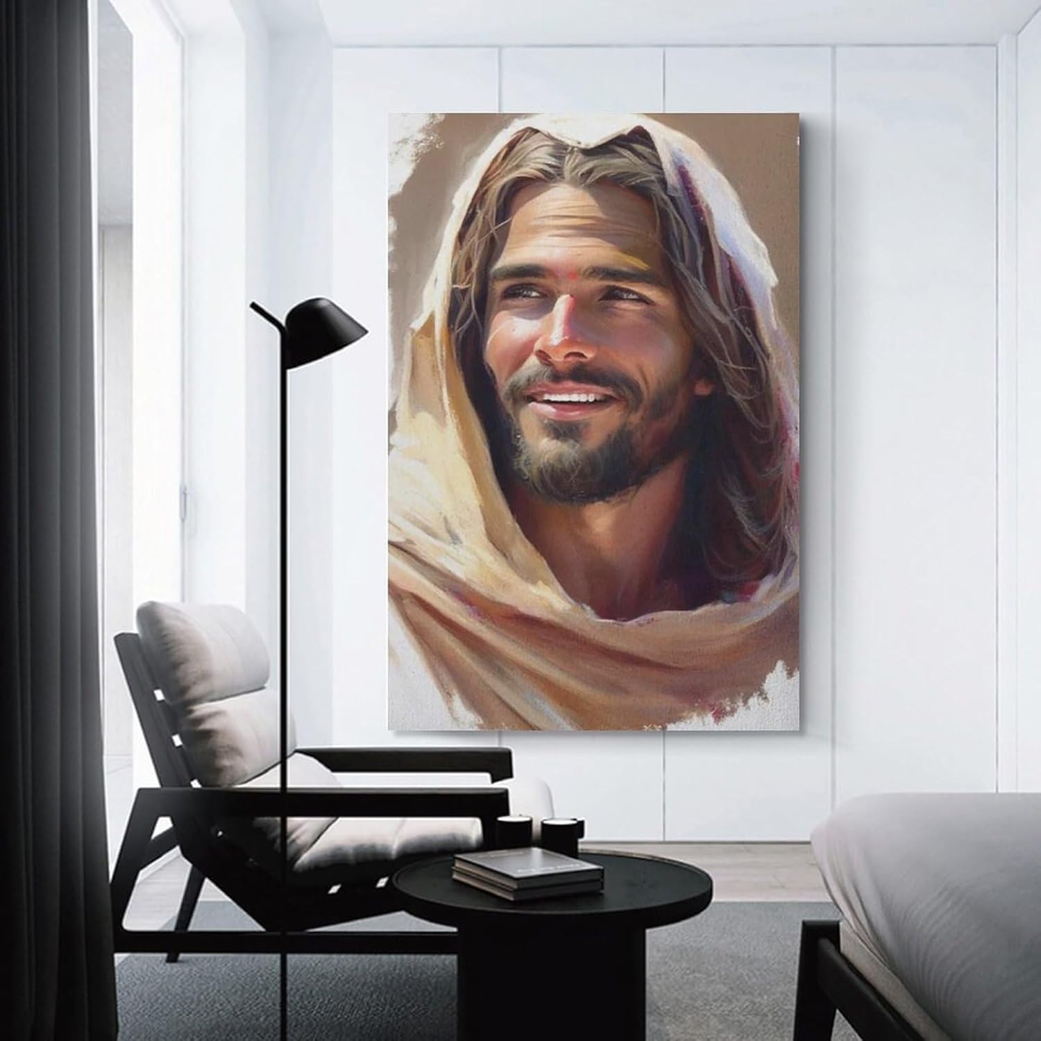 Impresionante estética artística Jesús riendo, imagen de Jesús, acuarela de Cristo, arte sonriente, Jesús sonriente, Jesús arte Pr lienzo para pared