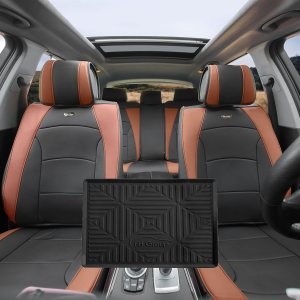 FH Group Juego completo de fundas de asiento para automóvil, camiones, SUV, (marrón) de cuero sintético de lujo, cojín impermeable para asiento de FH Group Juego completo de fundas de asiento para automóvil, camiones, SUV, (marrón) de cuero sintético de lujo, cojín impermeable para asiento de
