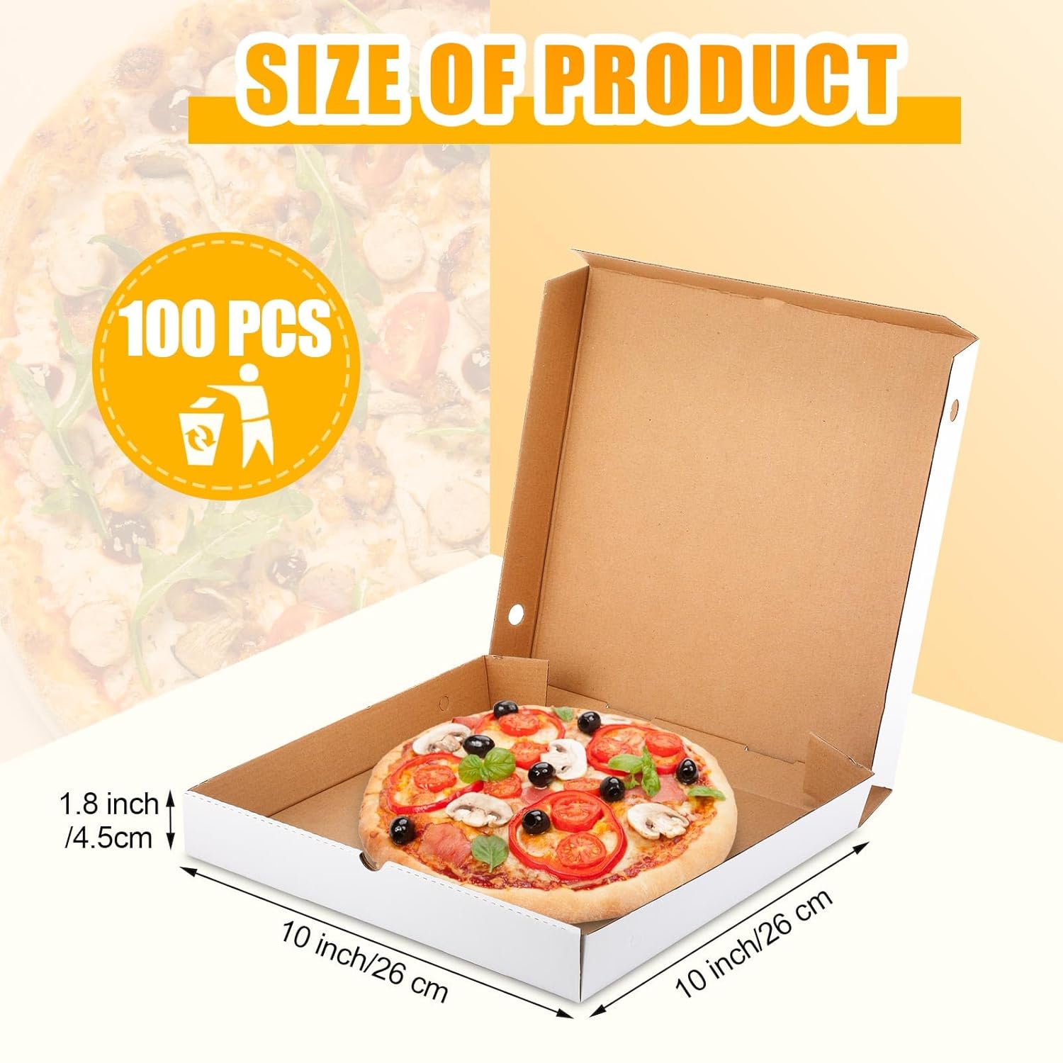 PerKoop 100 cajas de pizza de 10 x 10 pulgadas, caja de pizza vacía a granel, caja cuadrada de cartón para pizza, caja de pizza reutilizable,