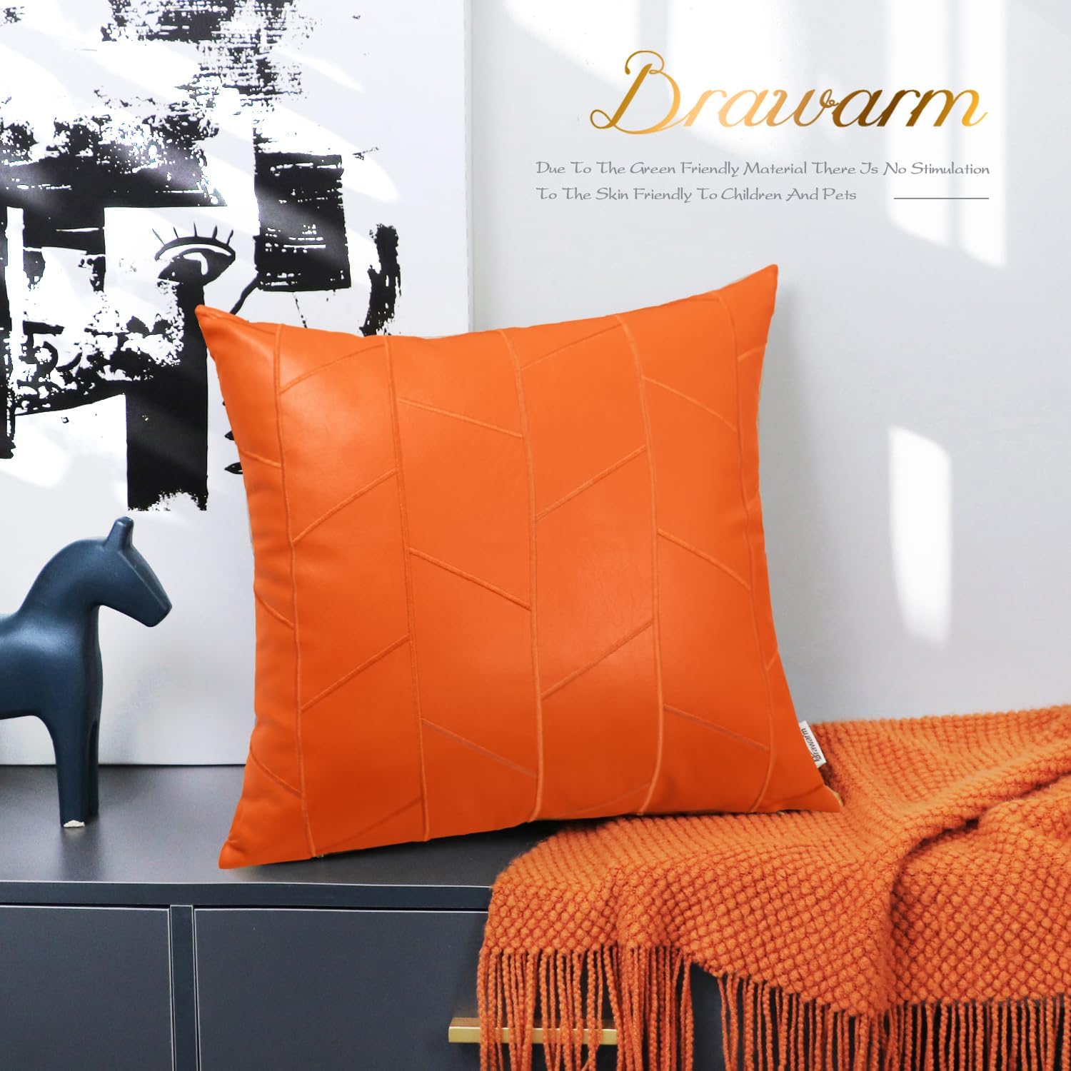 BRAWARM Fundas de almohada de piel sintética de 18 x 18 pulgadas, fundas de almohada de cuero naranja, paquete de 2, almohadas decorativas de cuero