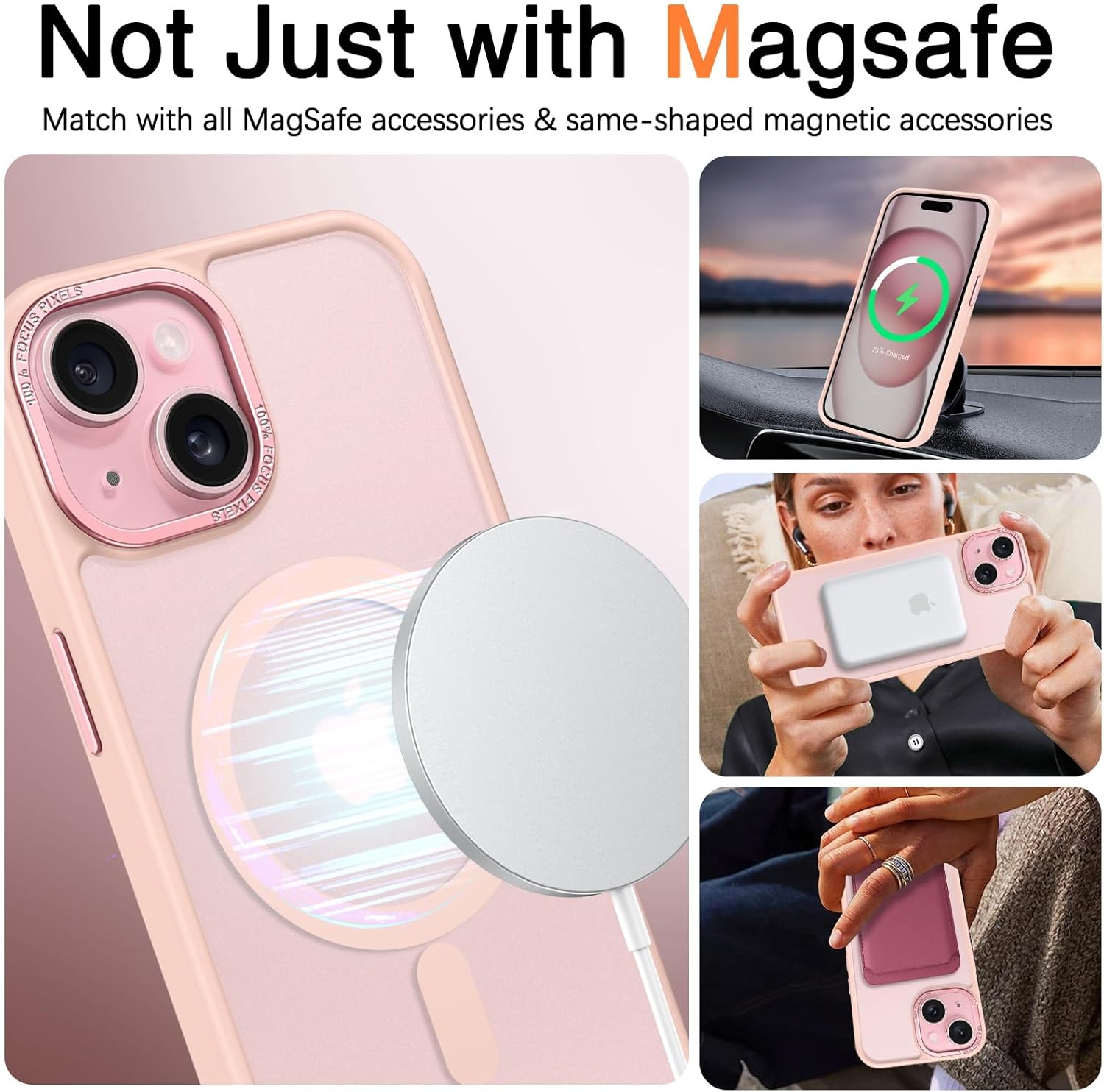 BENTOBEN Funda magnética compatible con iPhone 15, iPhone 15 compatible con MagSafe translúcida mate a prueba de golpes para mujeres y hombres,