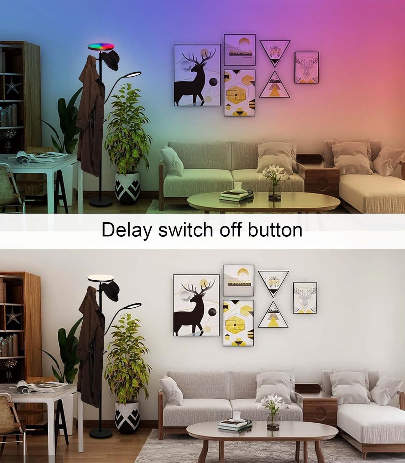 Lámpara de pie inteligente RGB, lámpara de sala de estar, lámpara de ropa y sombrero, lámpara de pie LED luz principal y lámpara de lectura lateral,