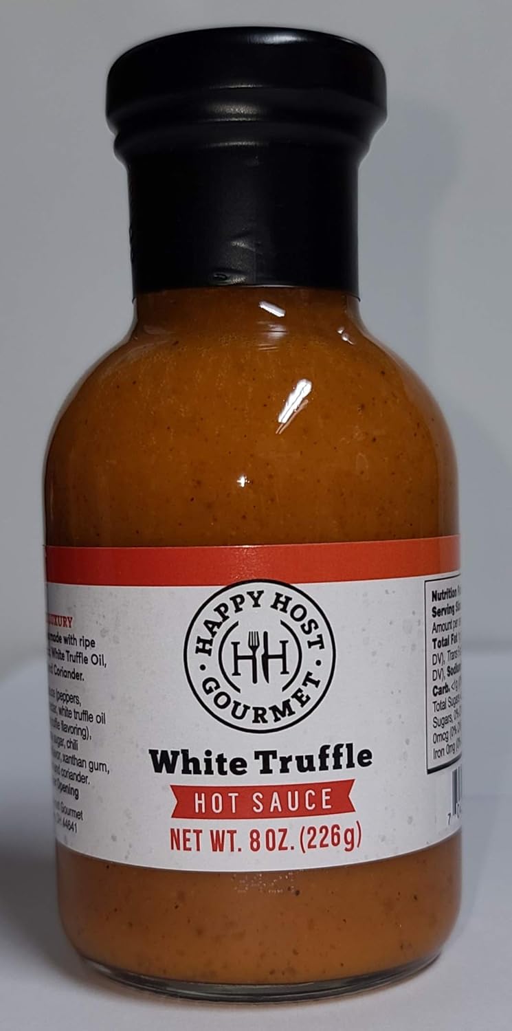 Happy Host Gourmet – Salsa picante de trufa blanca, deliciosa salsa picante hecha con chiles maduros, néctar de agave, aceite de trufa blanca,
