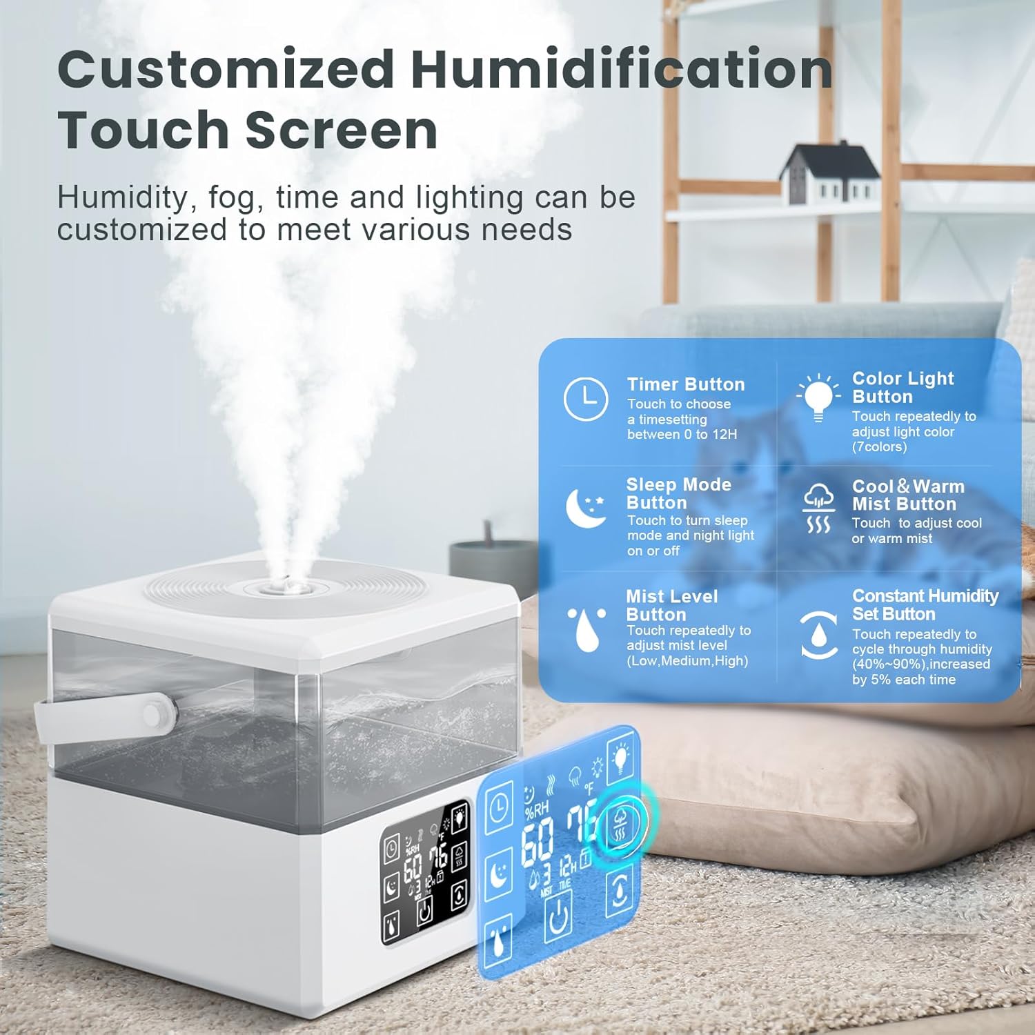 Humidificadores para dormitorio, humidificador de llenado superior de 6 L, humidificador de niebla fría y cálida para el hogar, bebé, guardería,