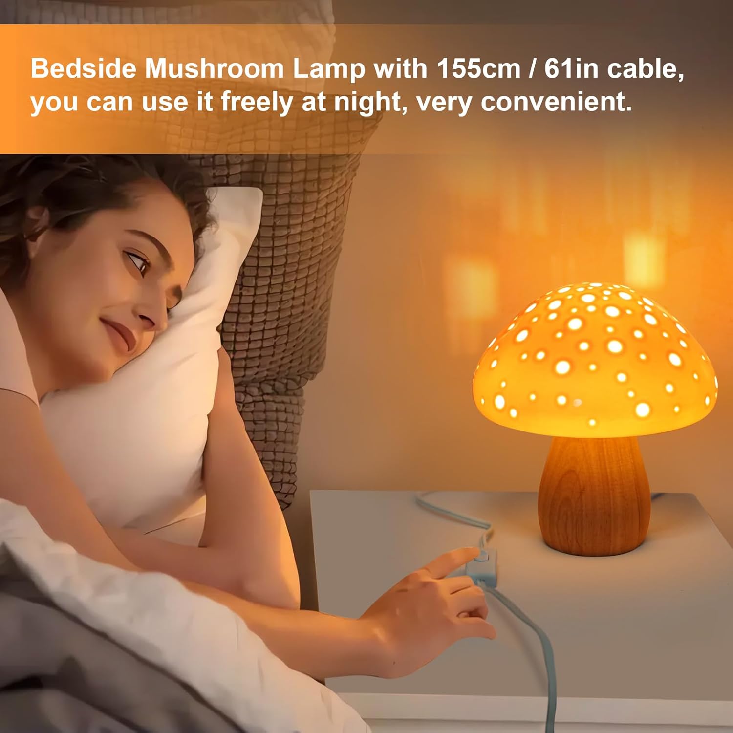 KAiSnova Lámpara de seta pequeña lámpara de mesita de noche, lámpara de escritorio de cerámica rosa, lámpara de mesita de noche única, luces