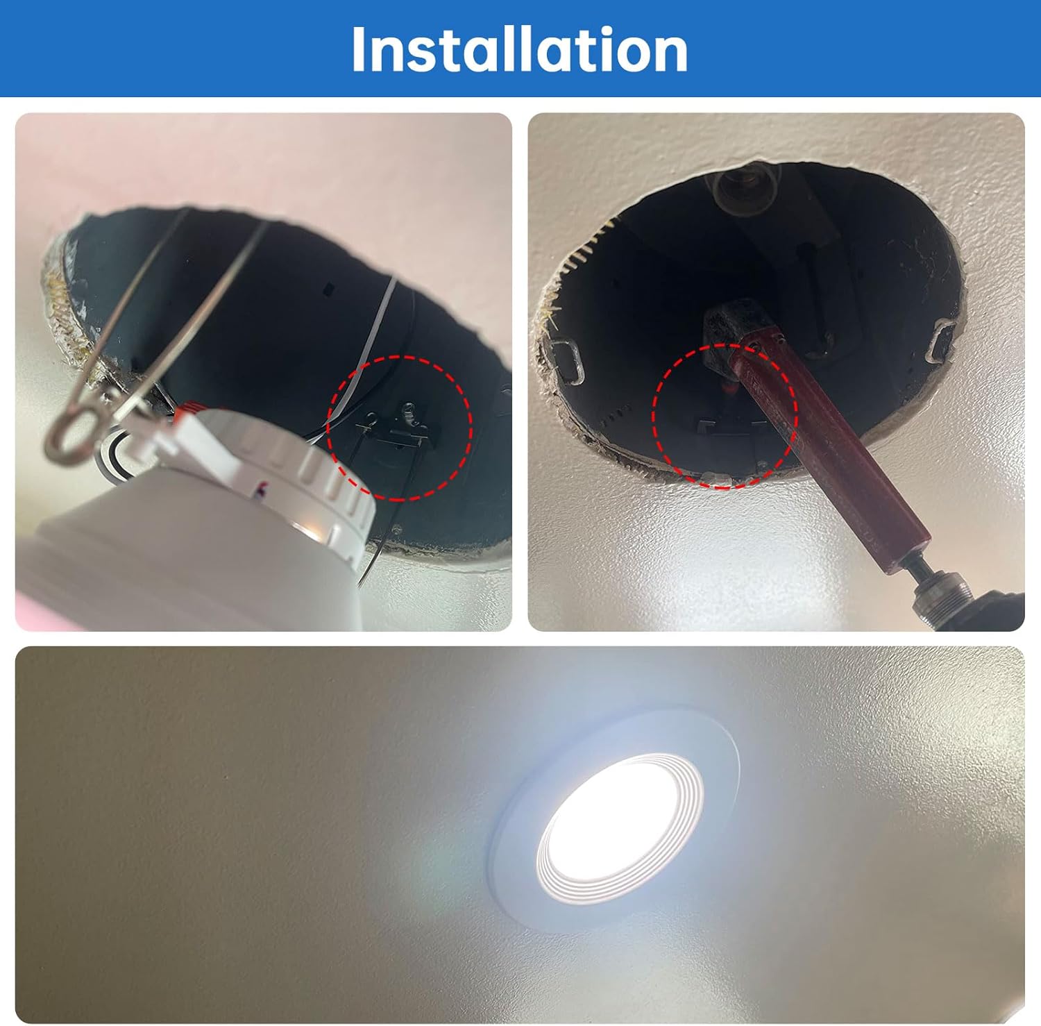 48 clips de luz empotrables reacondicionados para iluminación descendente, con tornillo autorroscante, clips de iluminación empotrados de metal para