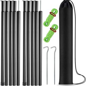 Tent Poles Adjustable Tarp Poles Steel Rods for Tarp Canopy Camping Replacement Set of 2 +Pegs & Reflective Ropes Tent Poles Adjustable Tarp Poles Steel Rods for Tarp Canopy Camping Replacement Set of 2 +Pegs & Reflective Ropes