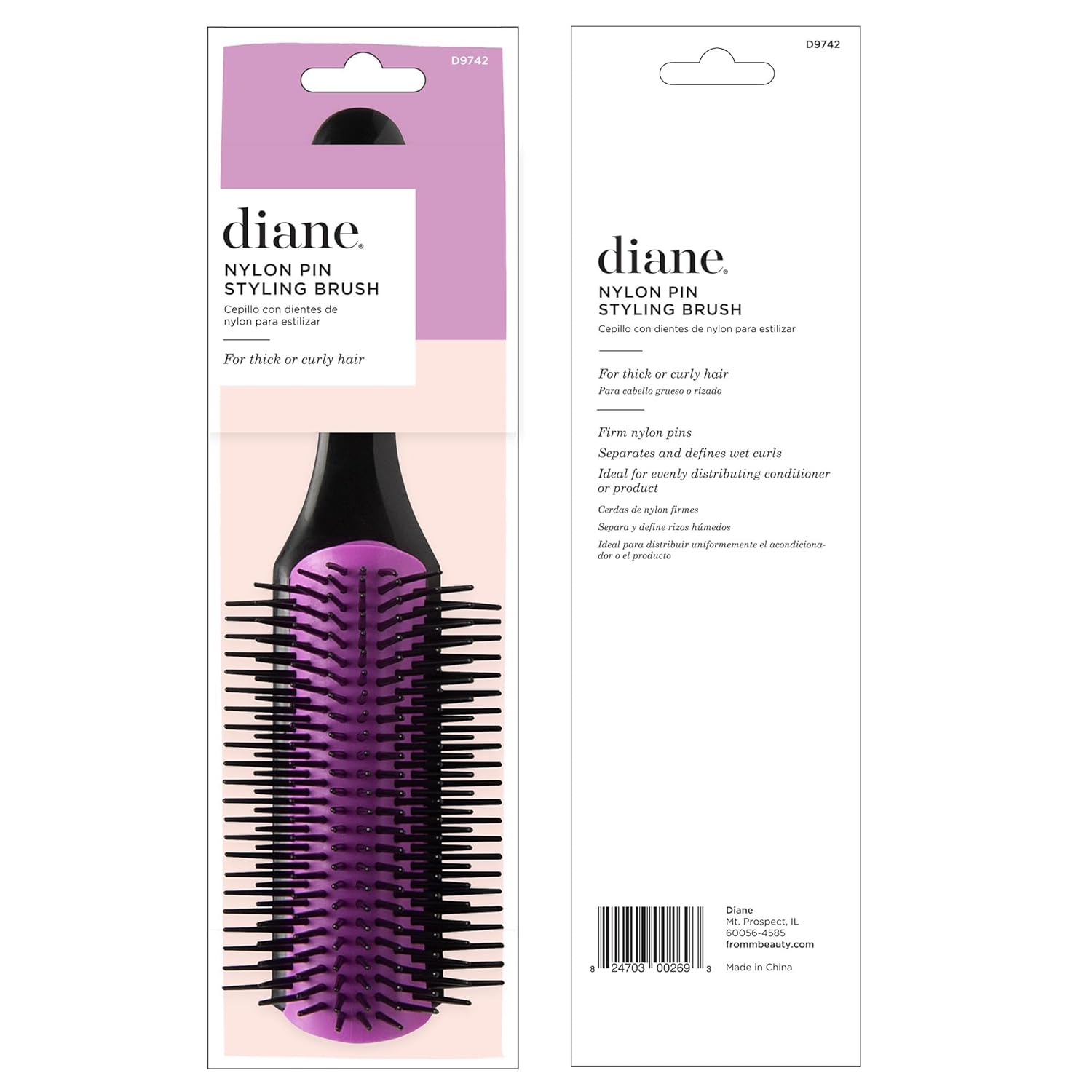 Diane Cepillo de pelo de nailon para desenredar, separar, dar forma y definir el cabello húmedo grueso o rizado, se desliza a través de los enredos