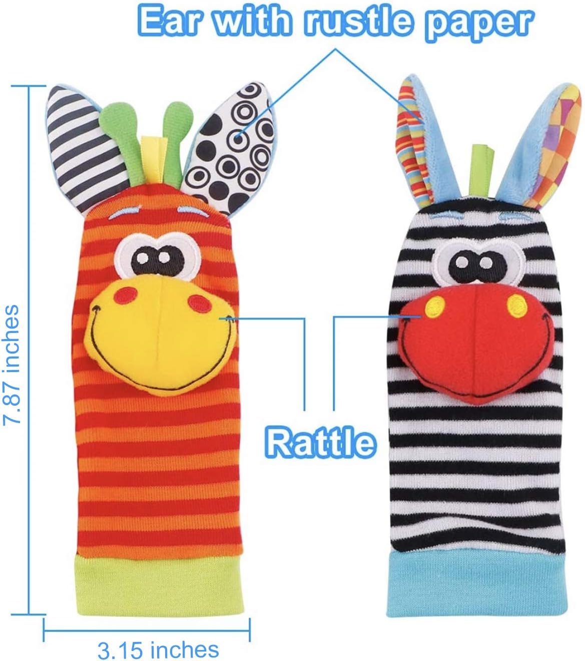 Buscadores de pies y sonajeros de muñeca para bebés, juguetes de textura de desarrollo para bebés, calcetines de juguete para bebés y sonajeros de