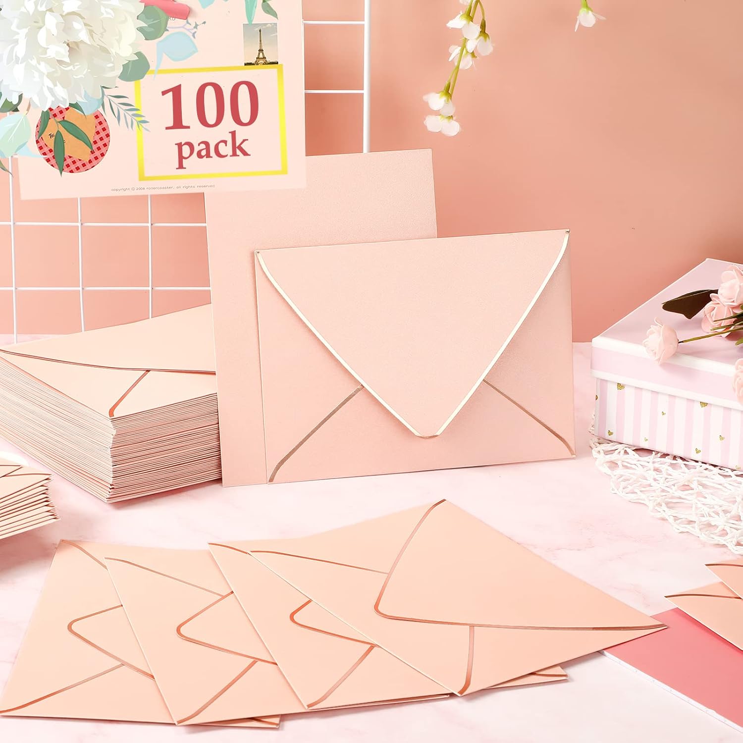 Mimorou 100 sobres de 5 x 7 pulgadas para invitaciones, sobres autoadhesivos A7 con borde de solapa, sobres de tarjetas decorativos para bodas, baby