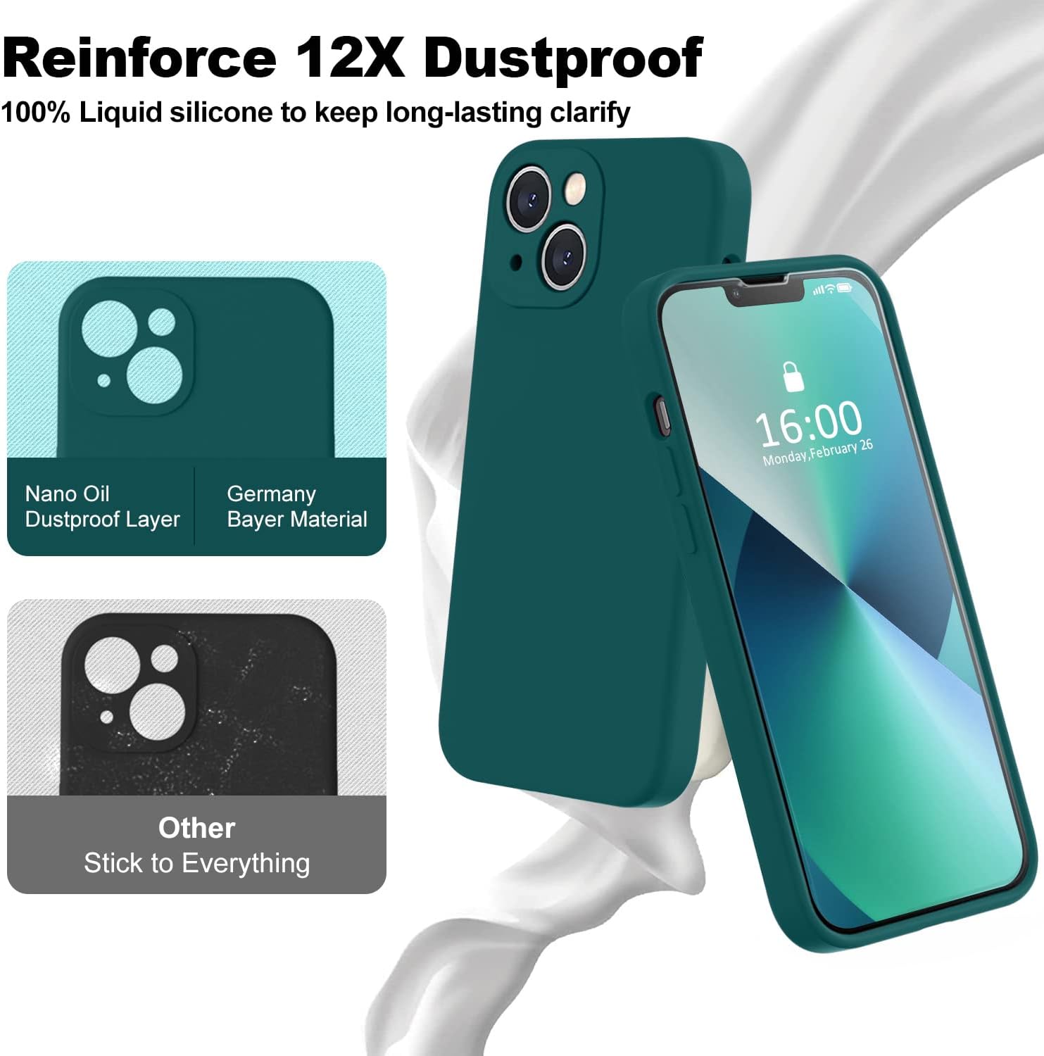 BossKiss Funda compatible con iPhone 13, silicona de alta calidad mejorada protección de cámara 2 protectores de pantalla forro de microfibra suave