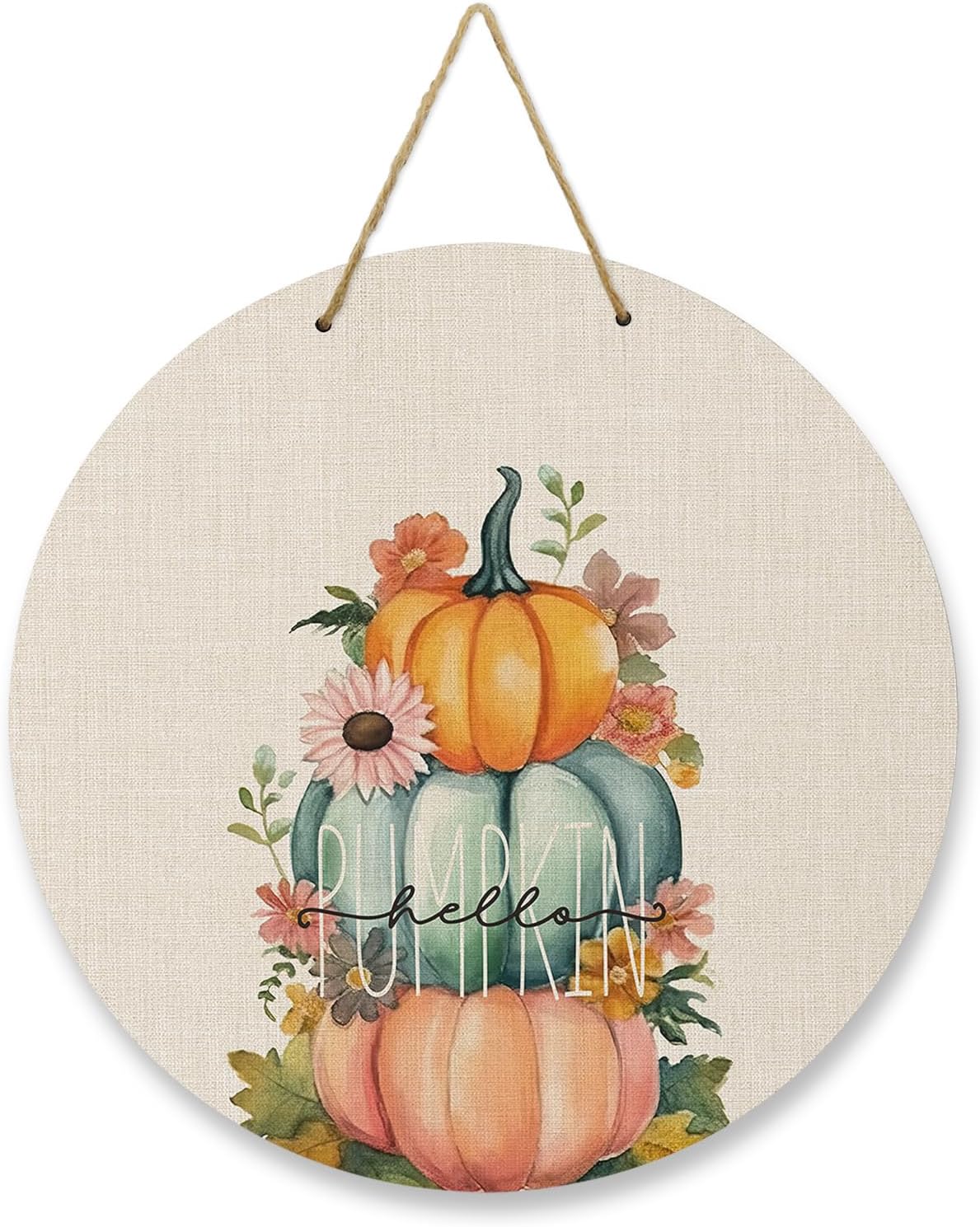 Letrero de bienvenida para decoración de puerta delantera, diseño floral de calabaza de Acción de Gracias, coronas de 10 pulgadas, decoración