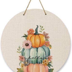 Letrero de bienvenida para decoración de puerta delantera, diseño floral de calabaza de Acción de Gracias, coronas de 10 pulgadas, decoración Letrero de bienvenida para decoración de puerta delantera, diseño floral de calabaza de Acción de Gracias, coronas de 10 pulgadas, decoración