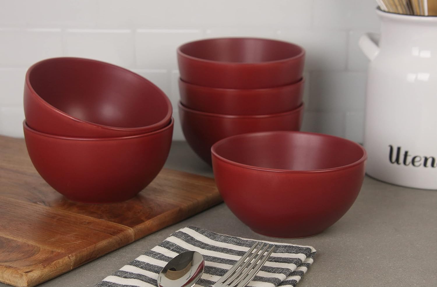 10 Strawberry Street Wazee – Tazón para cereales mate de 5.5 pulgadas16 onzas, juego de 6, rojo