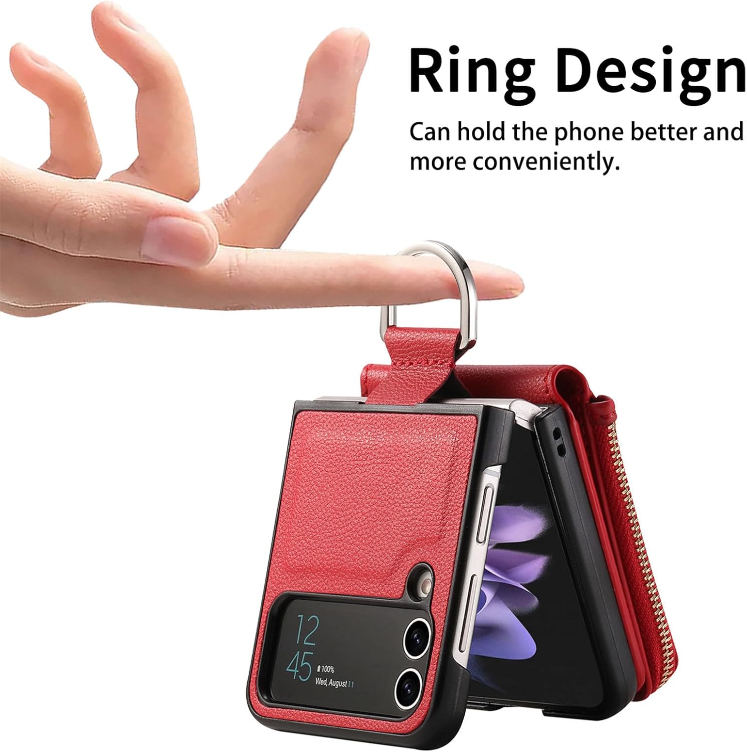 Asuwish Compatible con Samsung Galaxy Z Flip 3 5G 2021 – Funda tipo cartera y ranura para tarjetas, anillo con cierre magnético, a prueba de golpes,