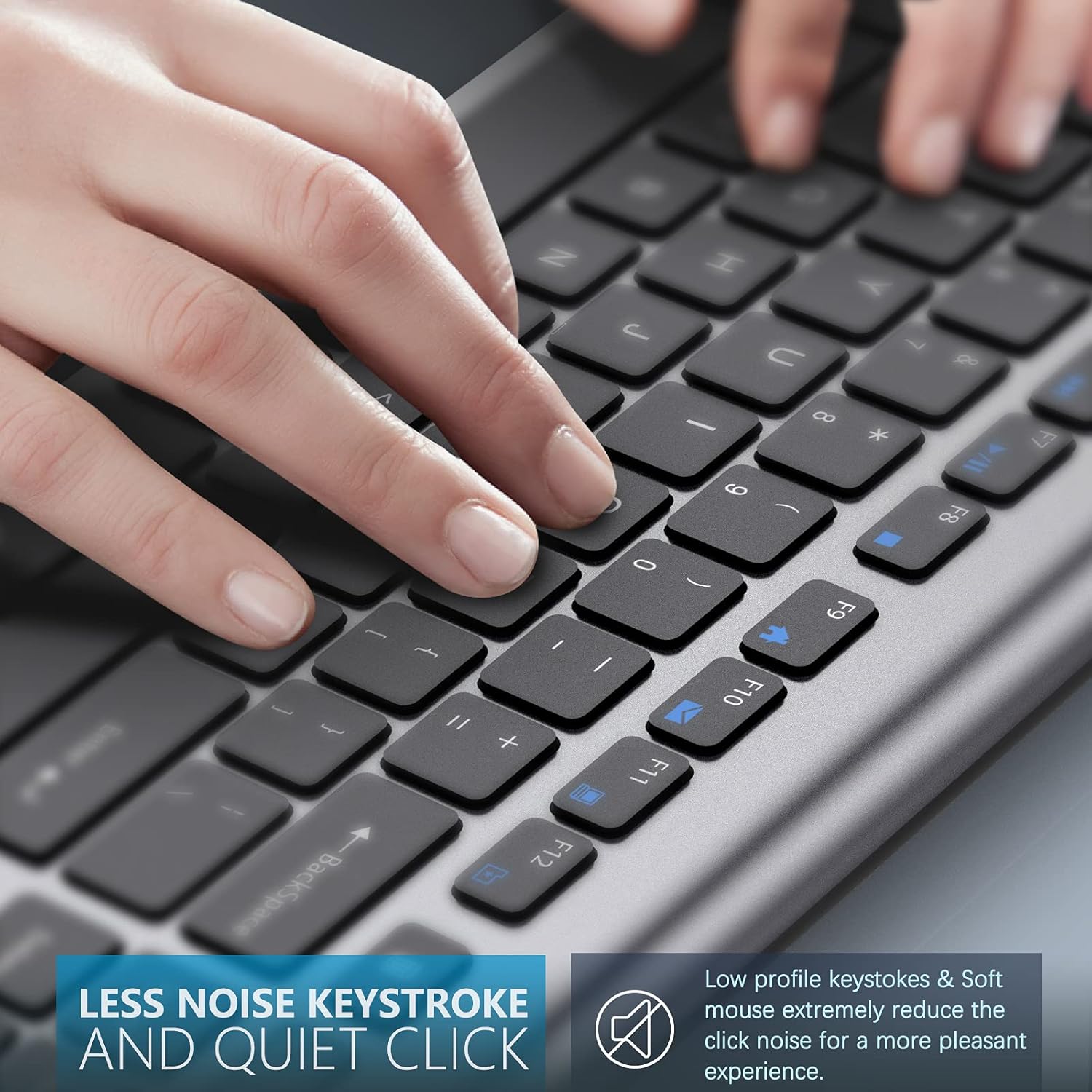 J JOYACCESS – Teclado inalámbrico recargable de tamaño completo de 2.4 G con batería de larga duración, diseño ergonómico y compacto para laptop,