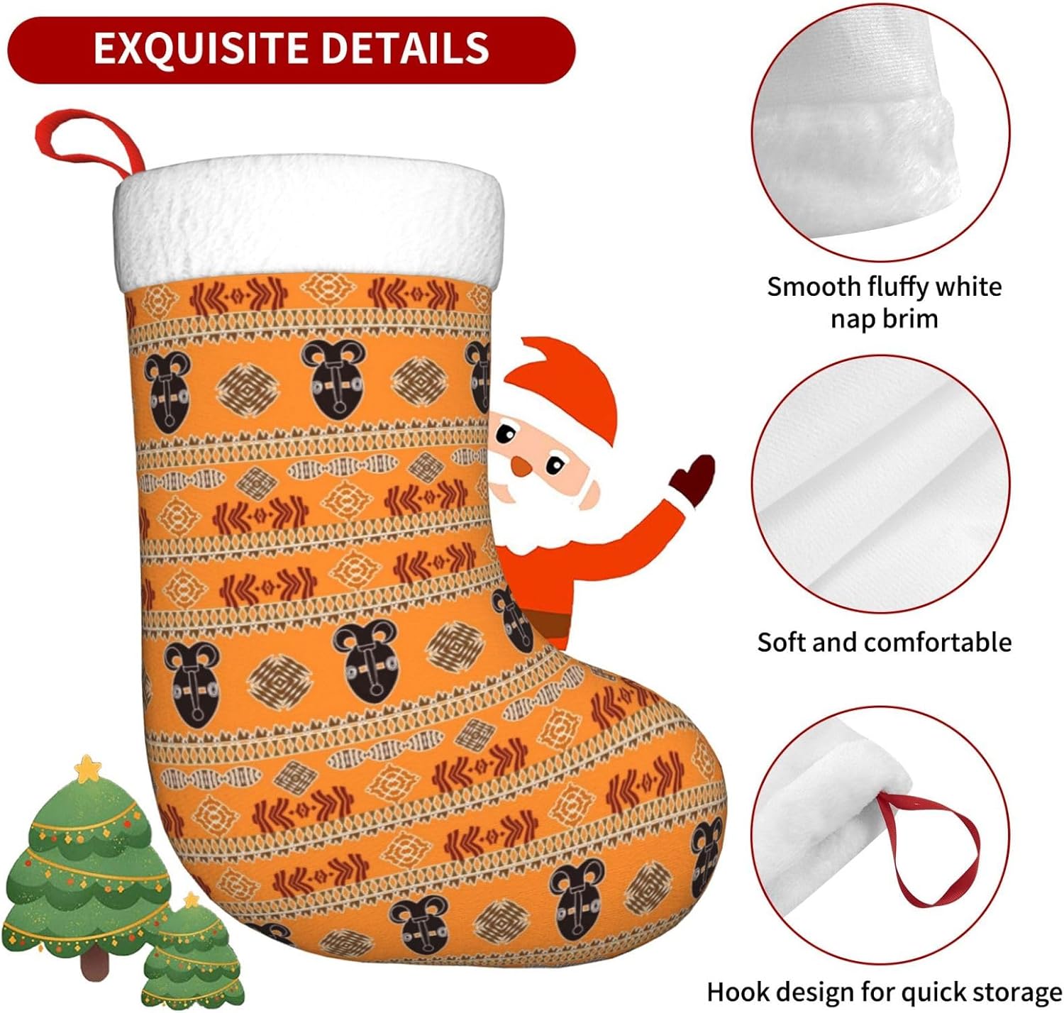 Calcetines de Navidad, patrón étnico africano con símbolos, medias de Navidad grandes, medias colgantes de chimenea de Navidad para Navidad,