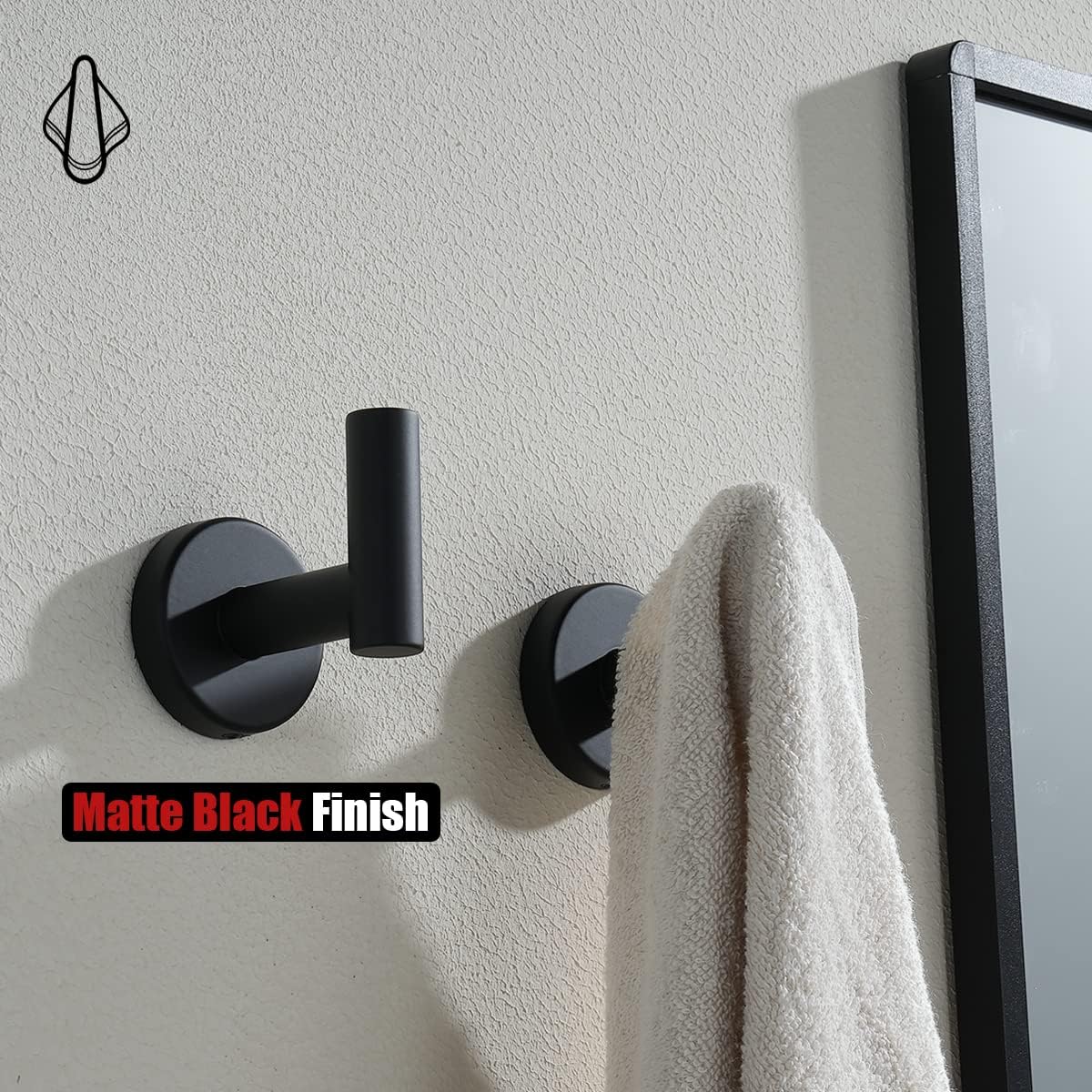 JQK TH100-PB-P2 – Gancho negro para toallas de baño, cocina, garaje, montaje en la pared (paquete de 2), acero inoxidable 304 negro mate, TH100-PB-P2