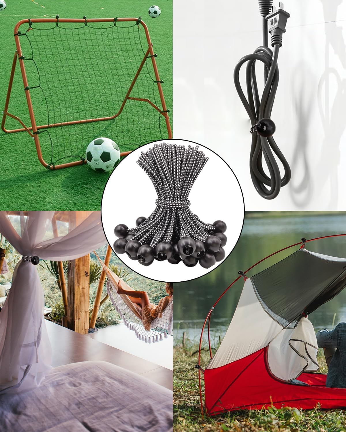 Cuerdas elásticas de bolas de 6 pulgadas, 50 cuerdas elásticas pequeñas con bolas, mini bolas elásticas resistentes al aire libre para lona, toldo,