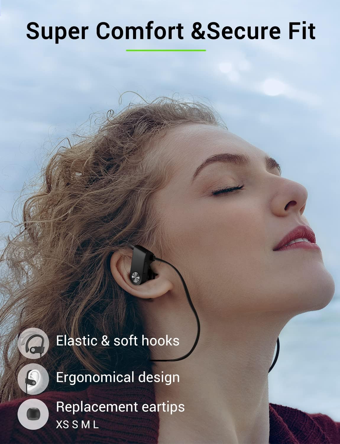 Stiive Auriculares Bluetooth, auriculares deportivos inalámbricos IPX7 impermeables con micrófono, auriculares estéreo a prueba de sudor,