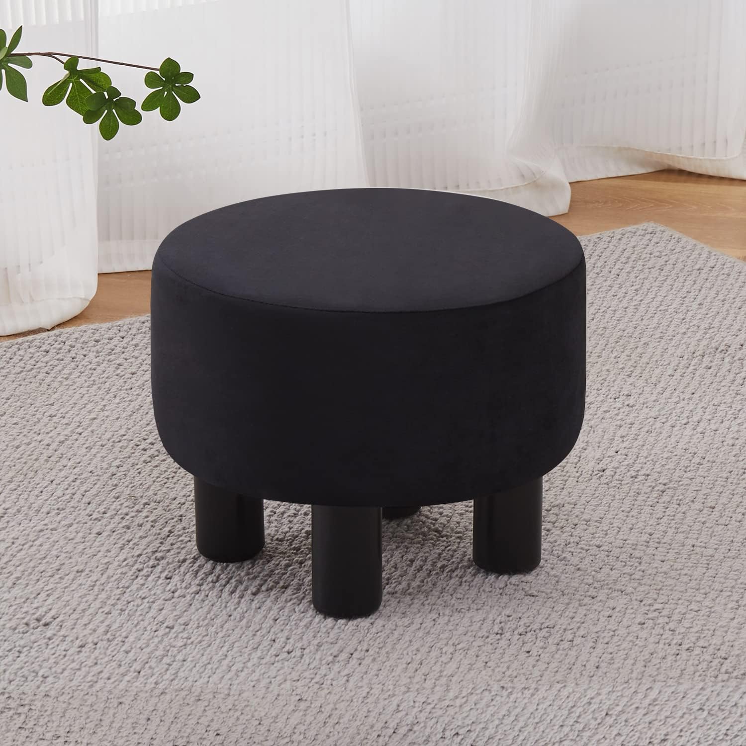Cpintltr Taburete otomano redondo de terciopelo, reposapiés tapizado, taburete otomano, 4 patas de madera con almohadillas antideslizantes,