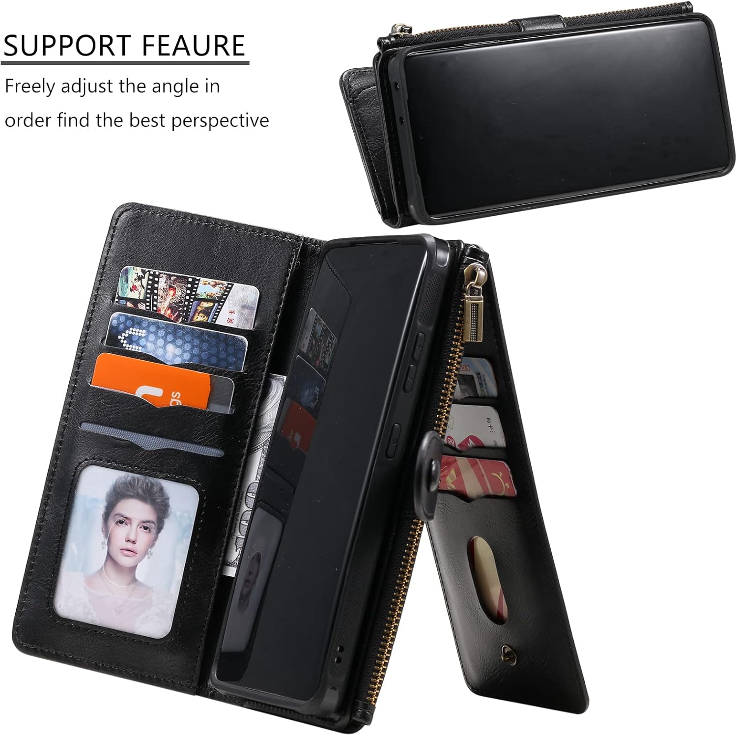 Asuwish Funda de teléfono para Samsung Galaxy S21 Ultra 5G con cremallera, protector de pantalla de vidrio templado y tarjetero de cuero, accesorios