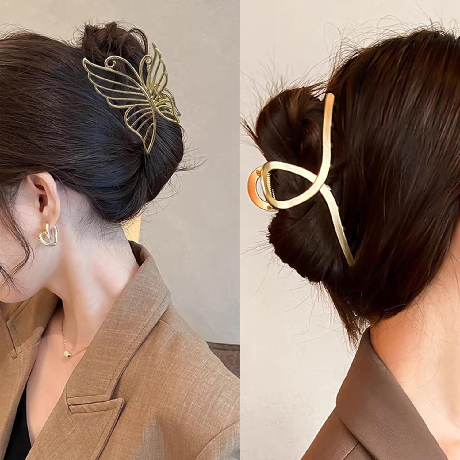 MHDGG Paquete de 6 pinzas de metal grandes para el cabello para mujer, diseño de mariposa, flor, estrella, rectangular, antideslizantes, pinzas